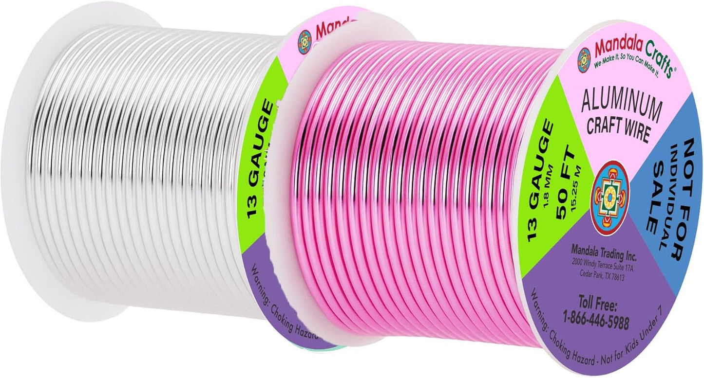 Mandala Crafts 13 Gauge Anodized Aluminum Craft Wire for Jewelry Making - 300 FT Colored Flexible Silver Copper Purple Pink Brown Ice Blue Wire - Bendable for Bonsai Armature Crafting Sculpting