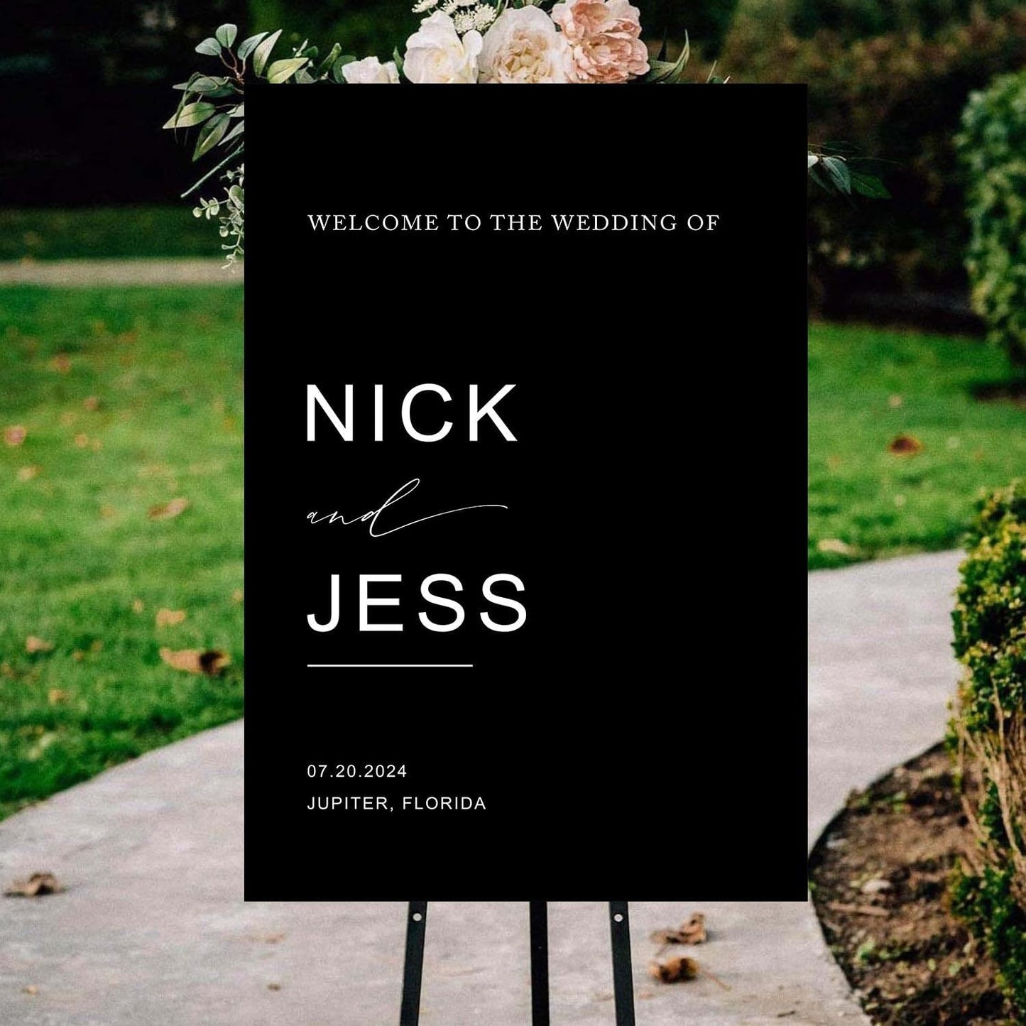 Black Minimalist Script Modern Wedding Welcome Sign, Custom Wedding Welcome Sign