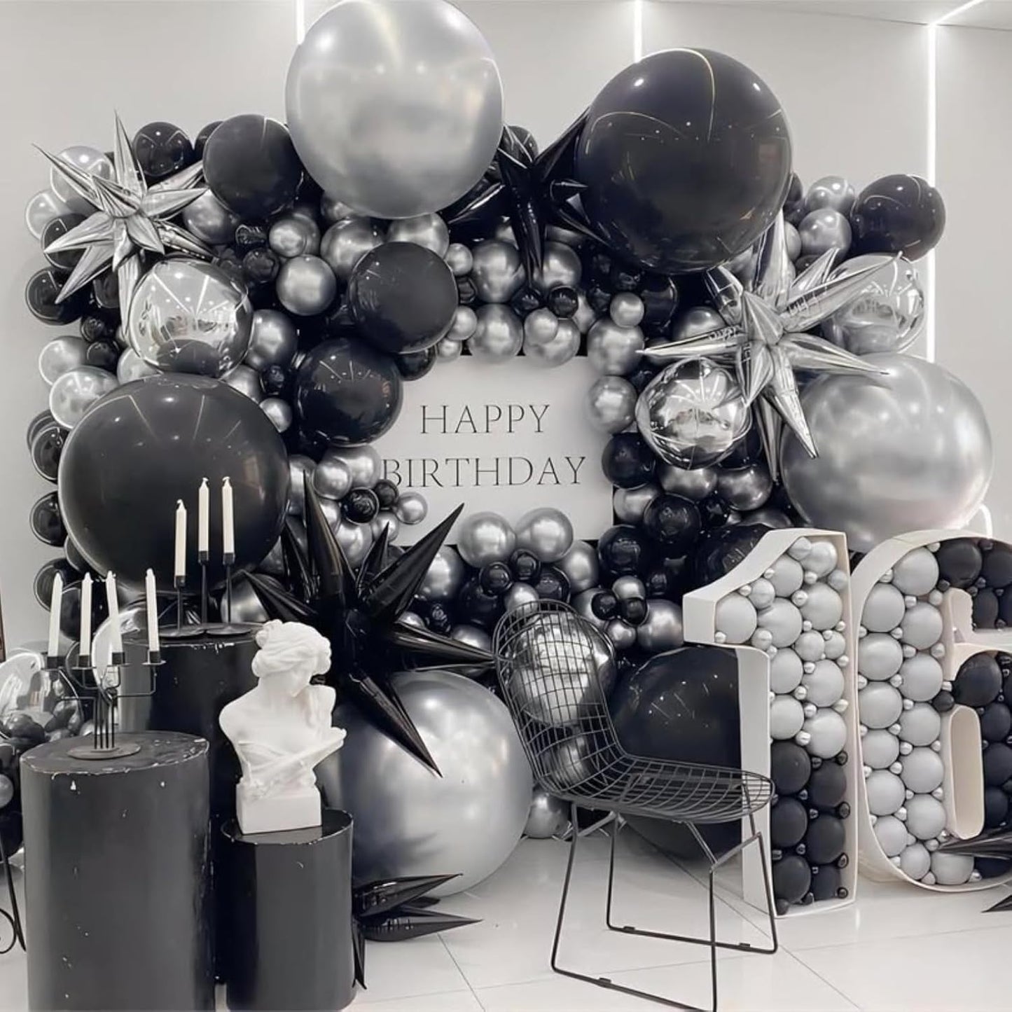 Black Star Balloons 12pcs, 27/22 Inch Foil Star Explosion Balloons, Large Spike Mylar Cone Balloon, Fireworks Shape Balloon Party Decor for Retirement Wedding Birthday Graduation