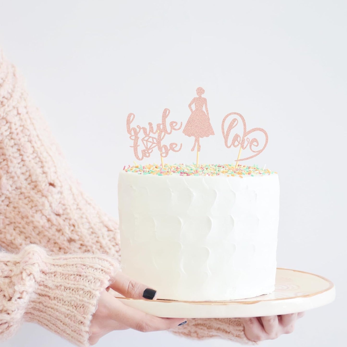 Sotpot 24PCS Bride to Be Cupcake Toppers with Heart Rose Gold Glitter Dress Bridal Shower Cupcake Picks for Wedding Bridal Shower Wedding Engagement Party Cake Decorations