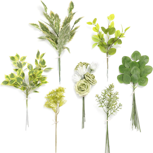 Serra Flora Artificial Greenery Stems Box Set,(Pack of 42pcs) with 7 Kinds of Faux Pink Green Filler for DIY Bridal Bouquets Wedding Floral Arrangement Table Centerpieces