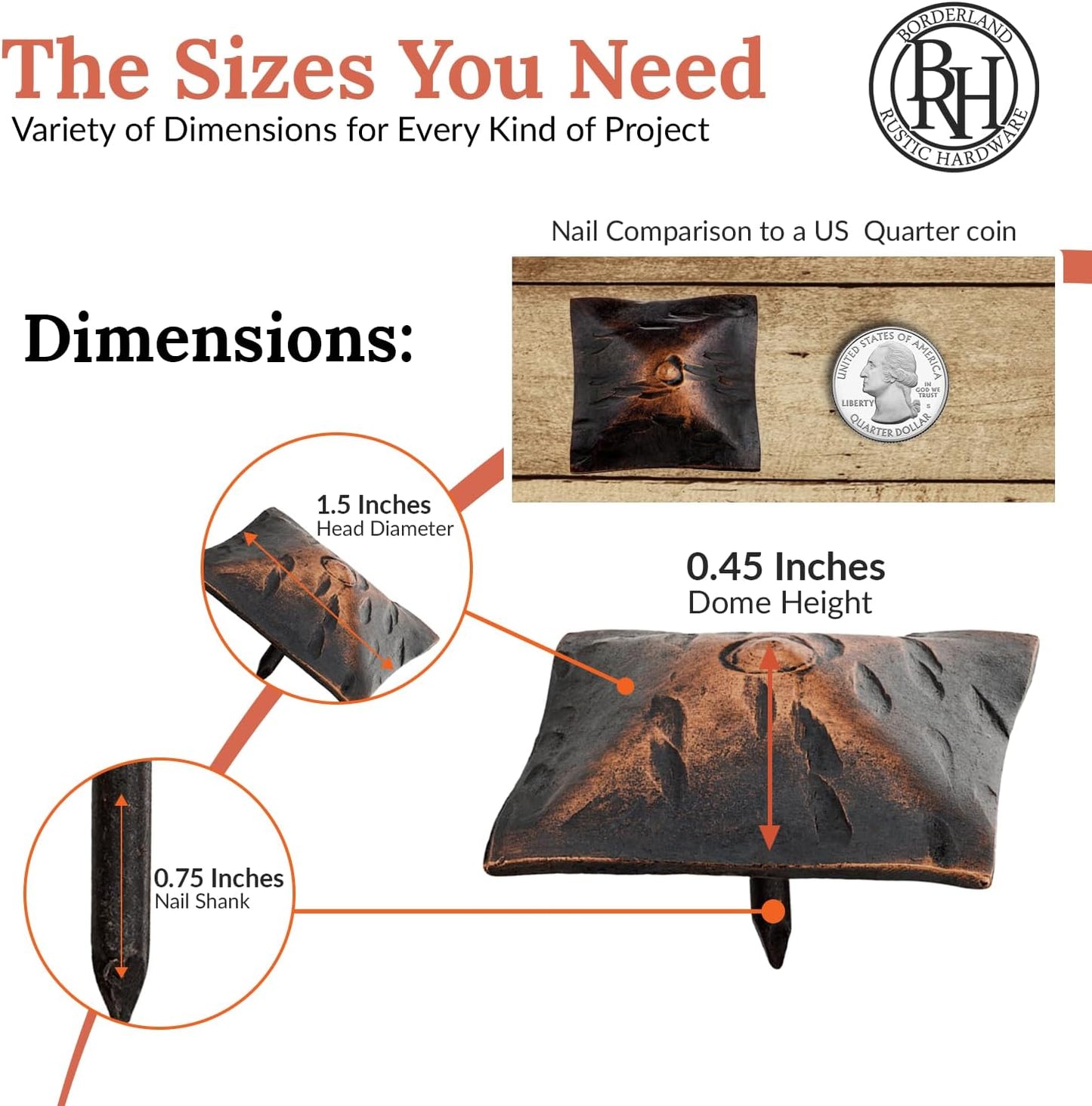 50 Pack 1.5" Square Head Iron Clavos Decorative Nails – Oil Rubbed Bronze – Handmade Rustic Square Fasteners for Farmhouse Shutters, Faux Wood, Barn Doors, Shutters, Gates – Ornamental Wood Accent