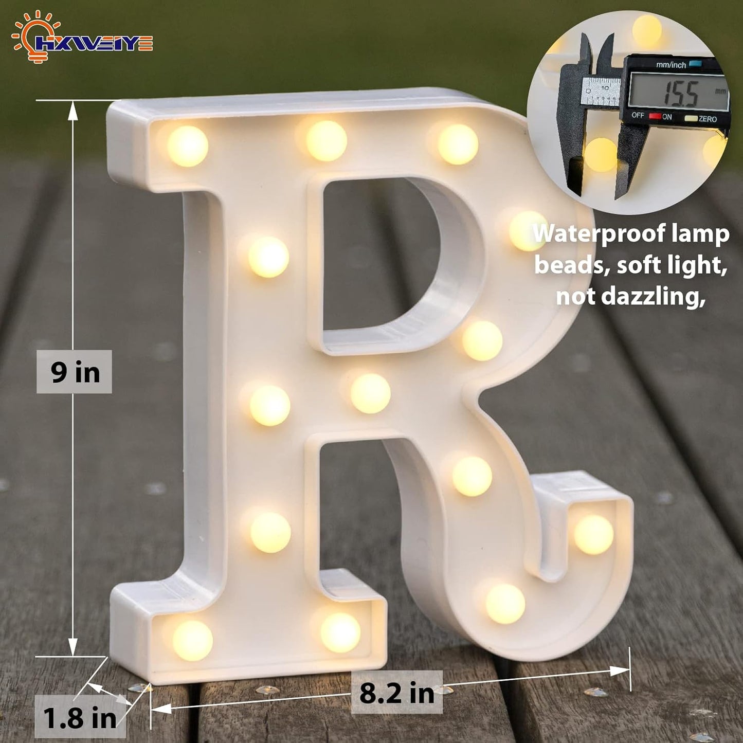 HXWEIYE LED Marquee Letters Lights Sign R, 26 Alphabet Light Up Letter and Number 0-9 Number Warm White Led Letters for Bar Party Birthday Home Wedding Décor