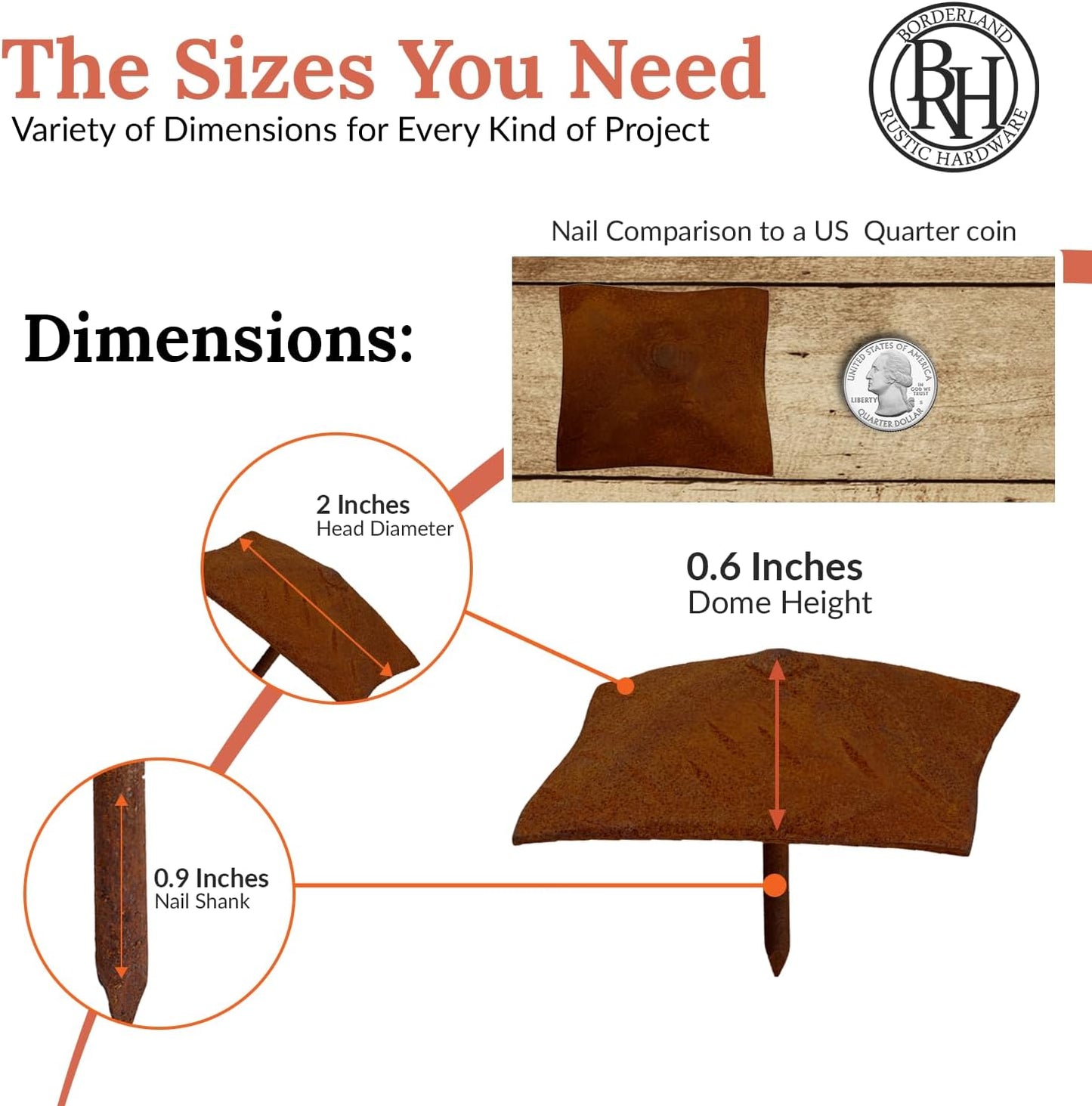 25 Pack 2" Square Head Iron Clavos Decorative Nails – Rusted – Handmade Rustic Square Fasteners for Farmhouse Shutters, Faux Wood Beams, Barn Doors, Shutters, and Gates – Ornamental Wood Accent