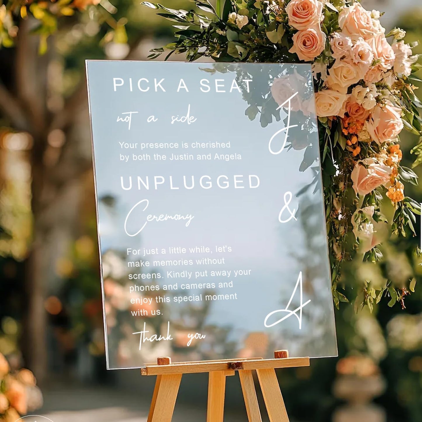 Modern Wedding Yard Sign – Pick a Seat & Unplugged Ceremony – Artistic Layout – Custom Acrylic or Corrugated Sign