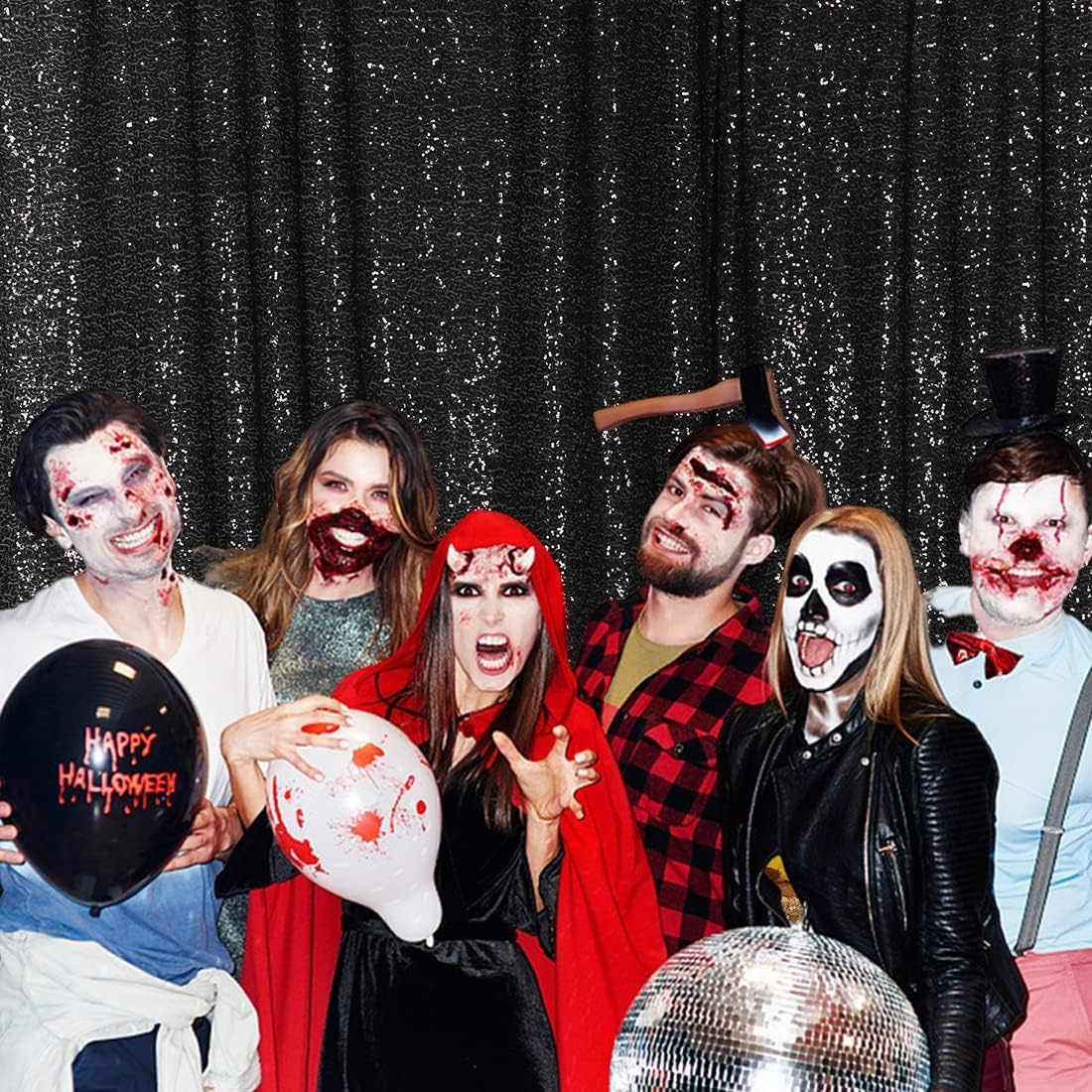 Poise3EHome Black Sequin Backdrop, 7FT x 7FT Black Sequin Photography Backdrop Curtain for Party Decoration