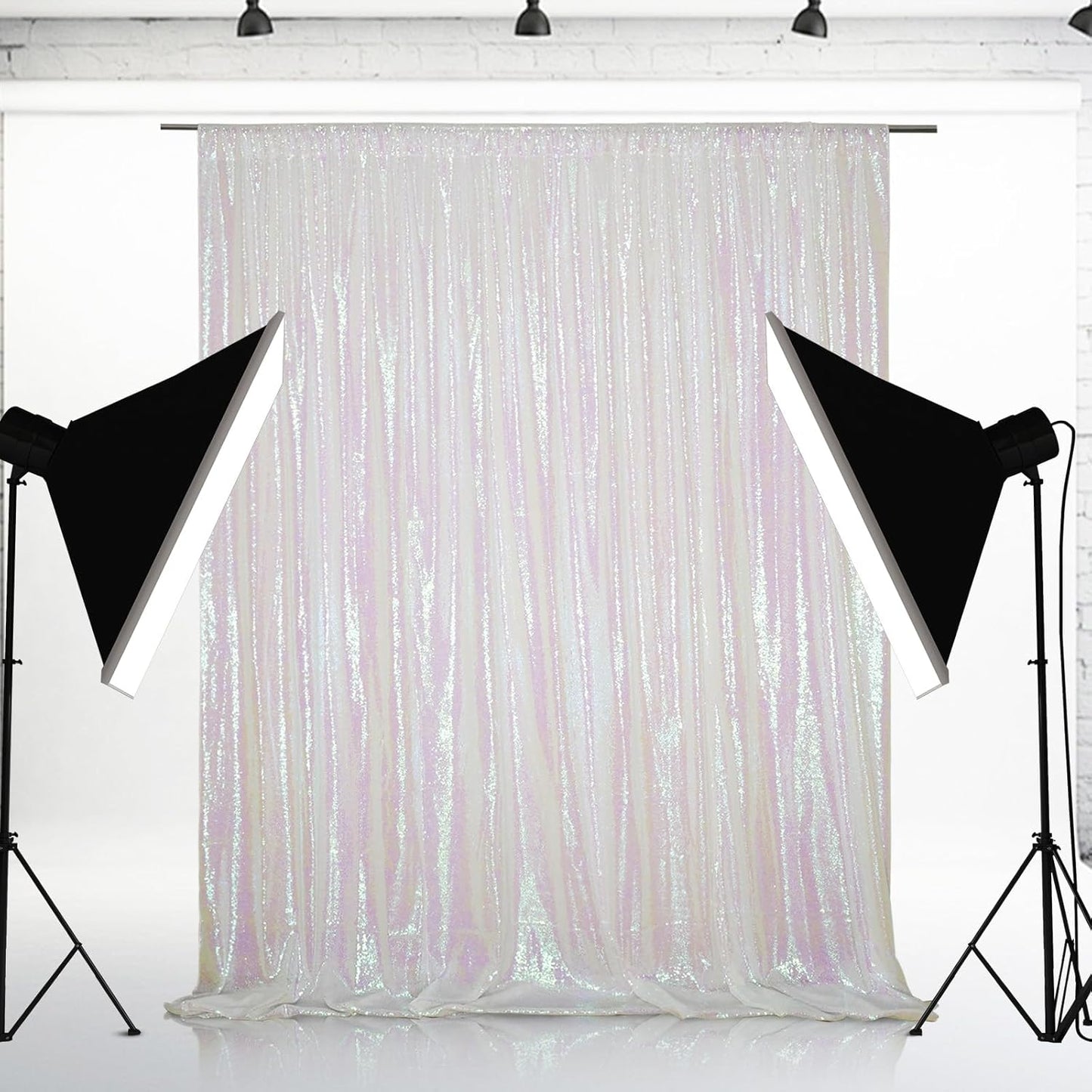 Eternal Beauty White Iridescent Sequin Backdrop, 8x8 Ft Glitter Background Curtains for Shimmer Photography Party Wedding Birthday Back Drop Decor