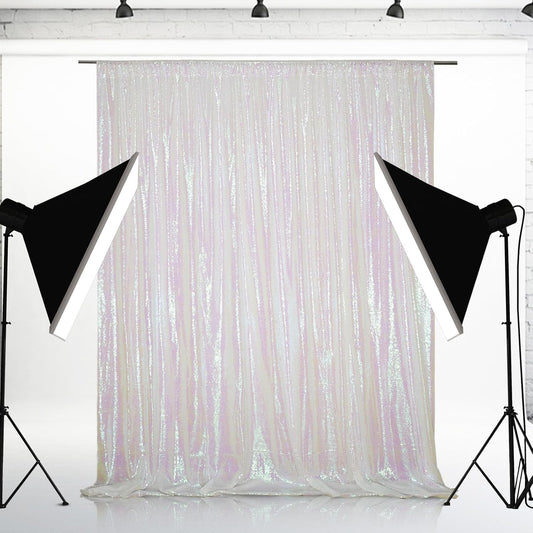 Eternal Beauty White Iridescent Sequin Backdrop, 5x7 Ft Glitter Background Curtains for Shimmer Photography Party Wedding Birthday Back Drop Decor