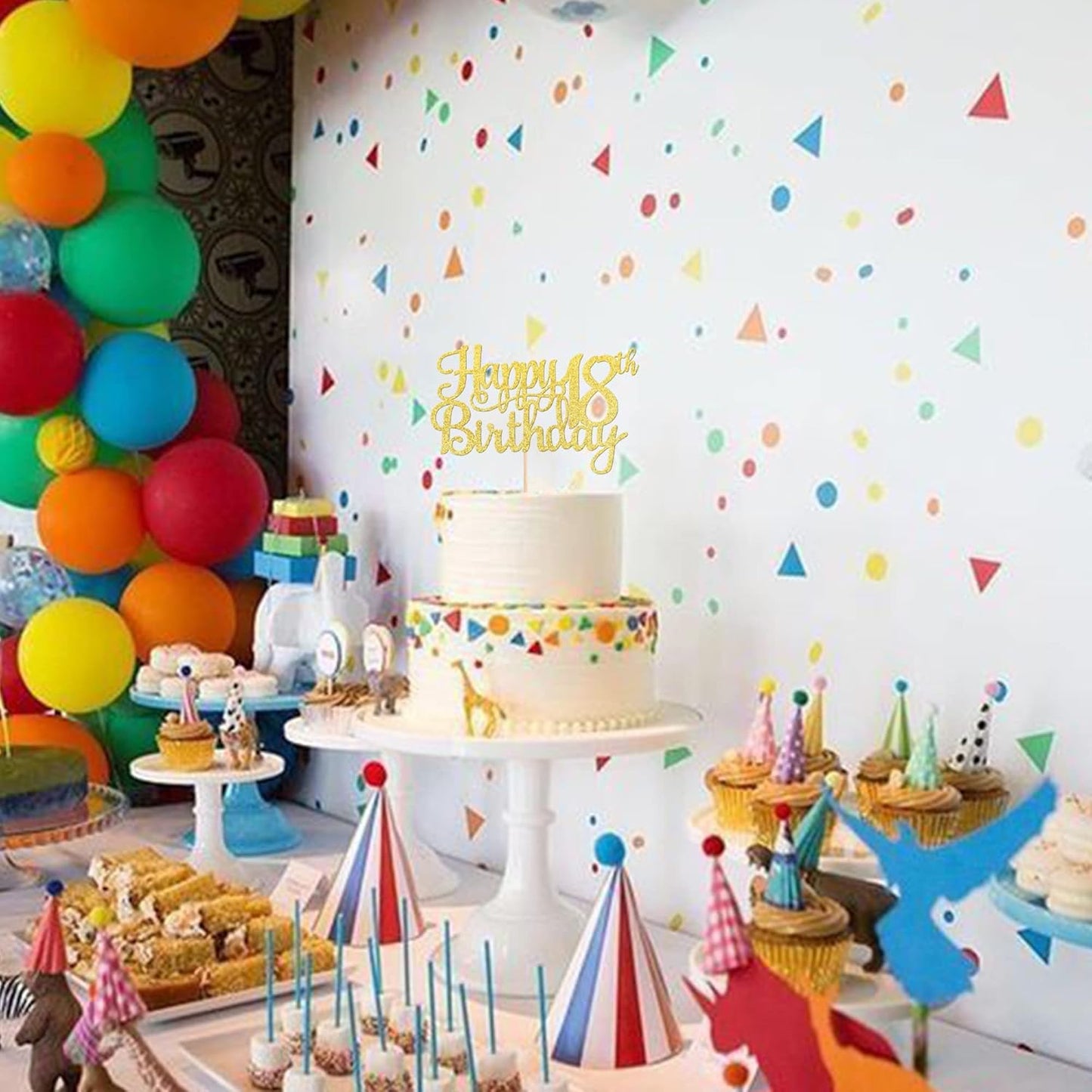 1 PCS Happy 18th Birthday Cake Topper Gold Glitter Cheers to 18 Years Birthday Cake Pick 18 Fabulous Cake Decoration for Happy 18th Birthday Theme Party Decorations Supplies