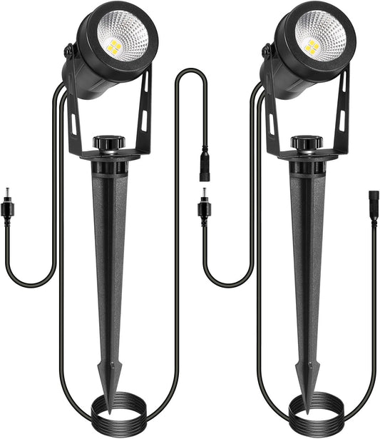2 Pack Extendable Outdoor Landscape Lights, 12V Low Voltage Landscape Lighting IP65 Waterproof Plug-in Outdoor Spotlights for Yard House Pathway Tree Pools (2700K Warm White, NO Plug)