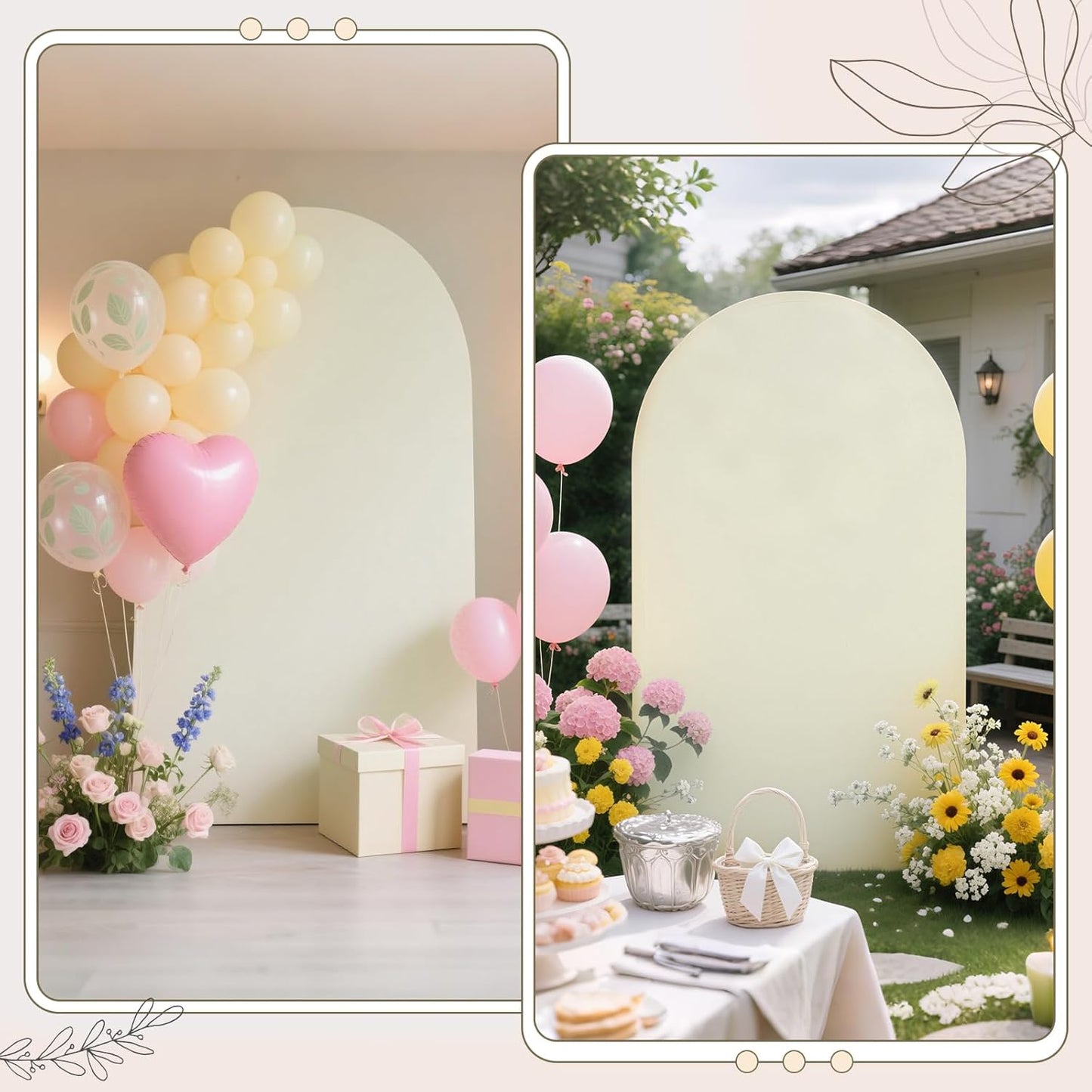Ledido Wedding Arch Backdrop Cover 6FT 7.2FT Arch Covers 2Set Fitted Stretchy Spandex Round Top Stand Backdrop Cover for Wedding Banquet Ceremony Birthday Party Baby Shower Event Decoration,Ivory