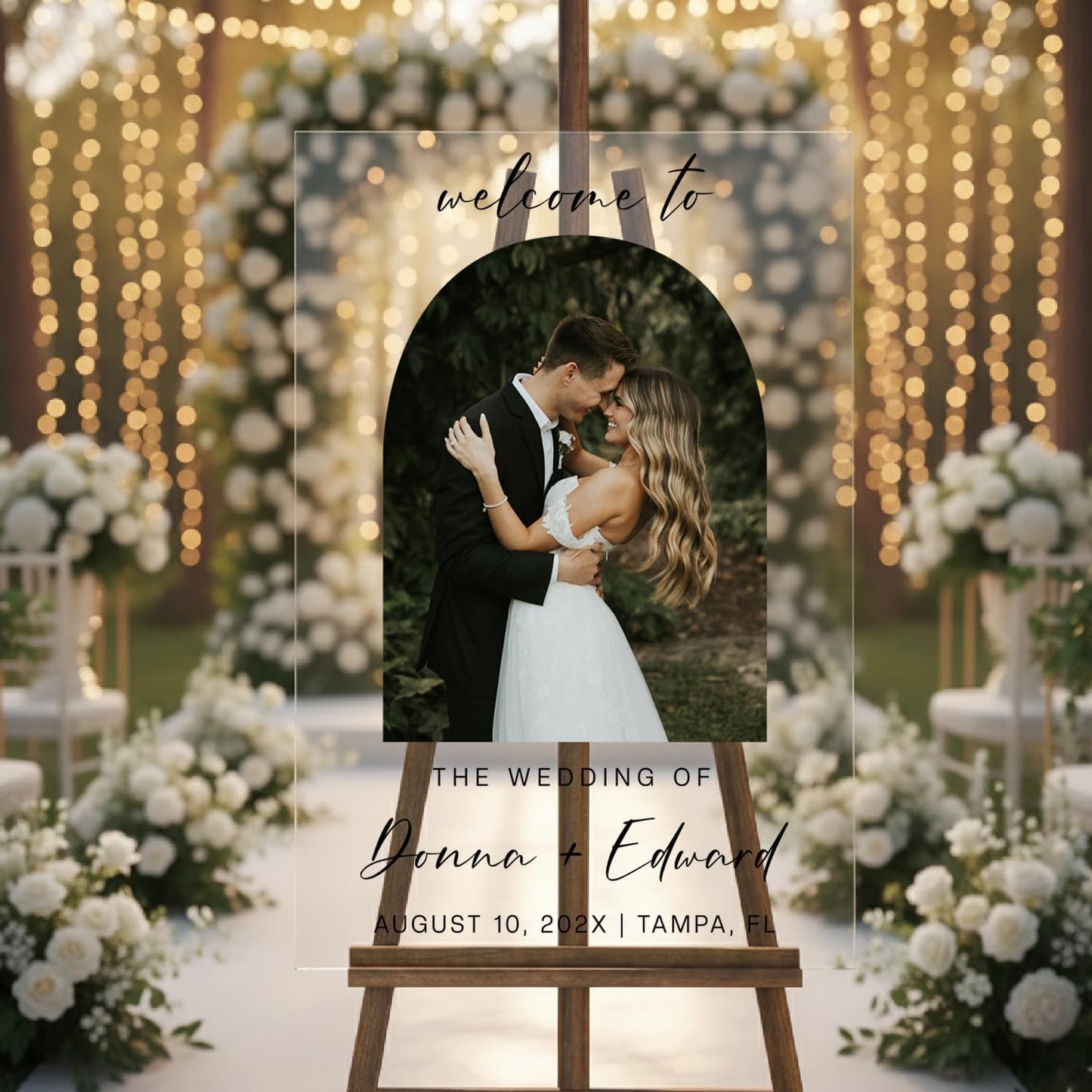 Personalized Wedding Photo Acrylic Welcome Sign – Custom Picture Board with Bride & Groom Names, Elegant Acrylic Wedding Reception Entrance or Ceremony Decoration, Indoor & Outdoor Keepsake Gift #4