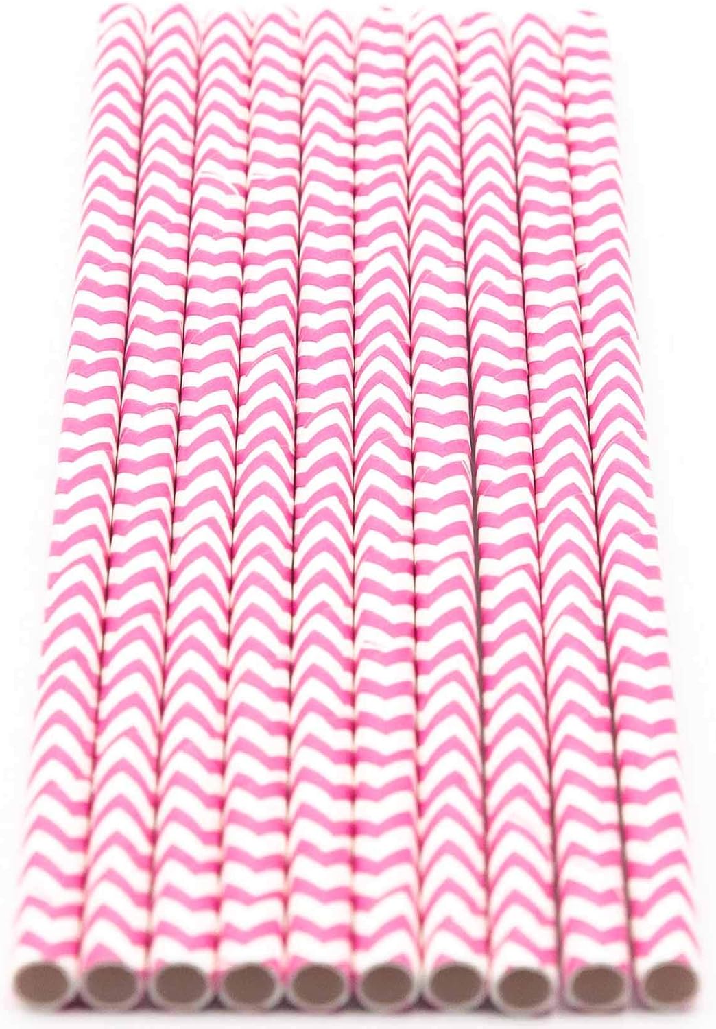 Pack of 300 Baby Pink Chevron Biodegradable 4-Ply Paper Drinking Straws (Compostable, Non-toxic, BPA-free)
