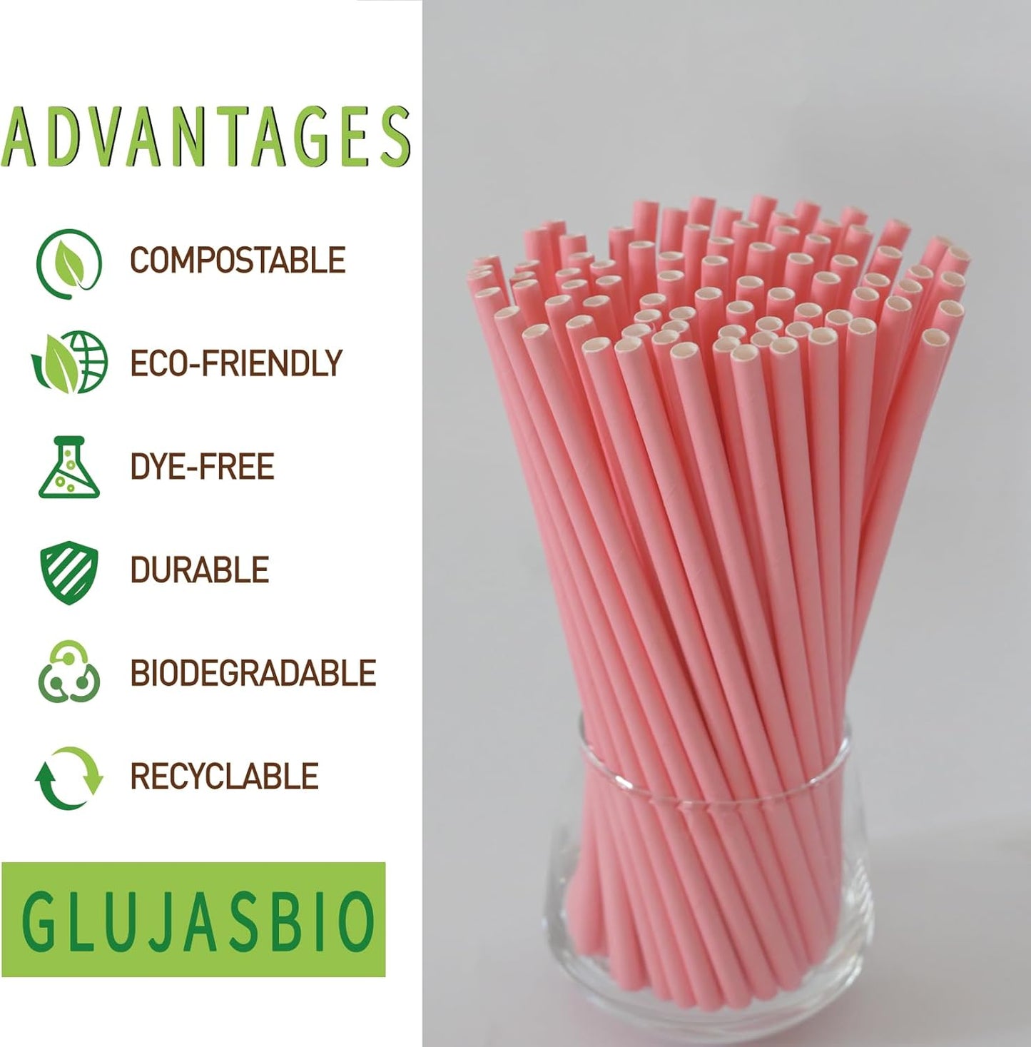 GLUJASBIO Pink Paper Straws Drinking Disposable Pastel Straws Bulk Party Suppliers for Girls Party, Baby Shower, Birthdays, Weddings, 7.75" x 0.24"