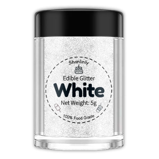 Shanlinly White Edible Glitter for Cakes Drinks - Food Grade 5g Shimmer Luster Glitter Dust Edible Glimmer Powders for Strawberries, Sprinkle on Sparkle, Chocolate, Cookie, Cupcake, Cocktail, Vegan