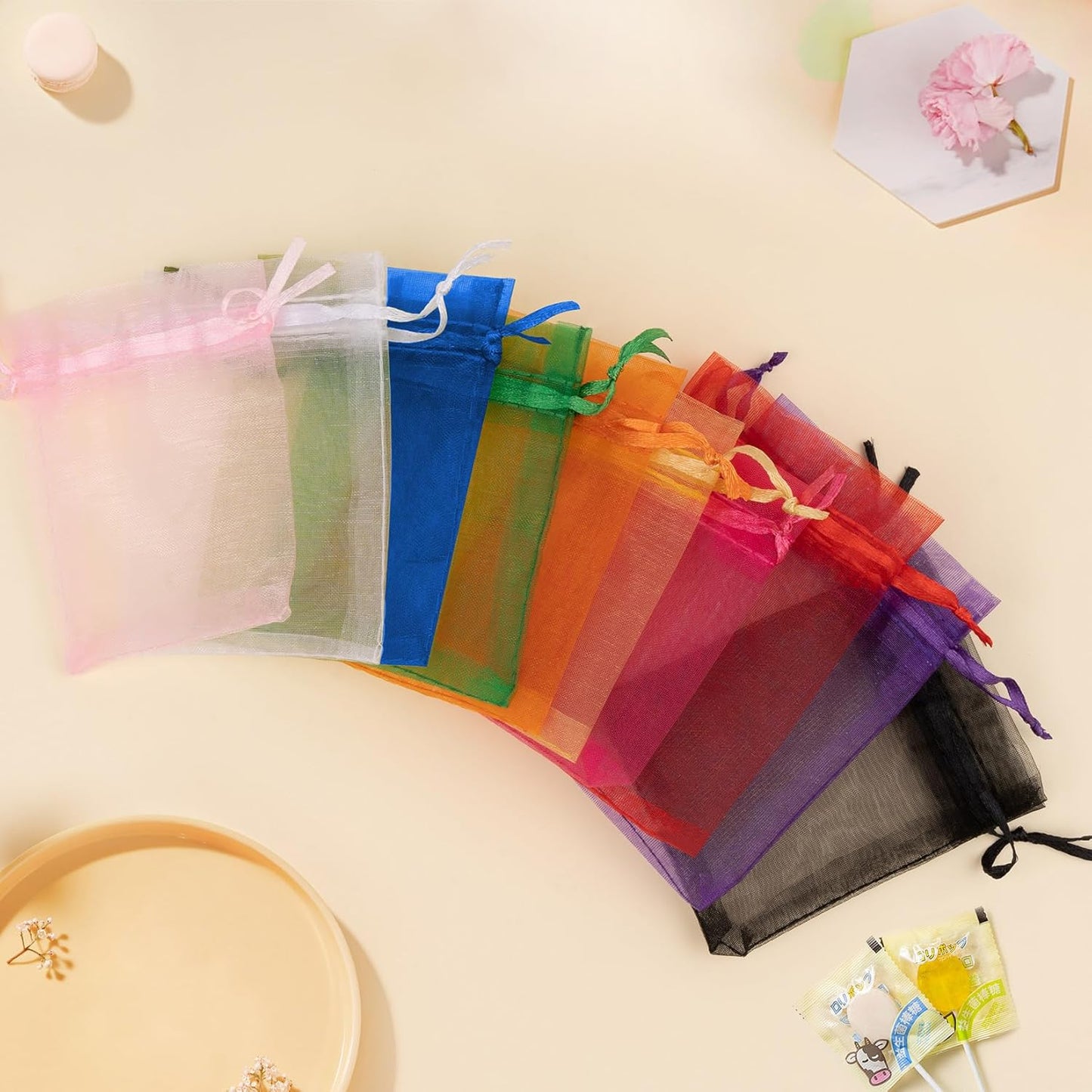 50 Pcs Organza Bags Mix Color 3x4 Inch, Small Gift Bags Goodie Bag for Jewelry Candy, Small Mesh Bags Drawstring for Wedding Party Favor Halloween Christmas
