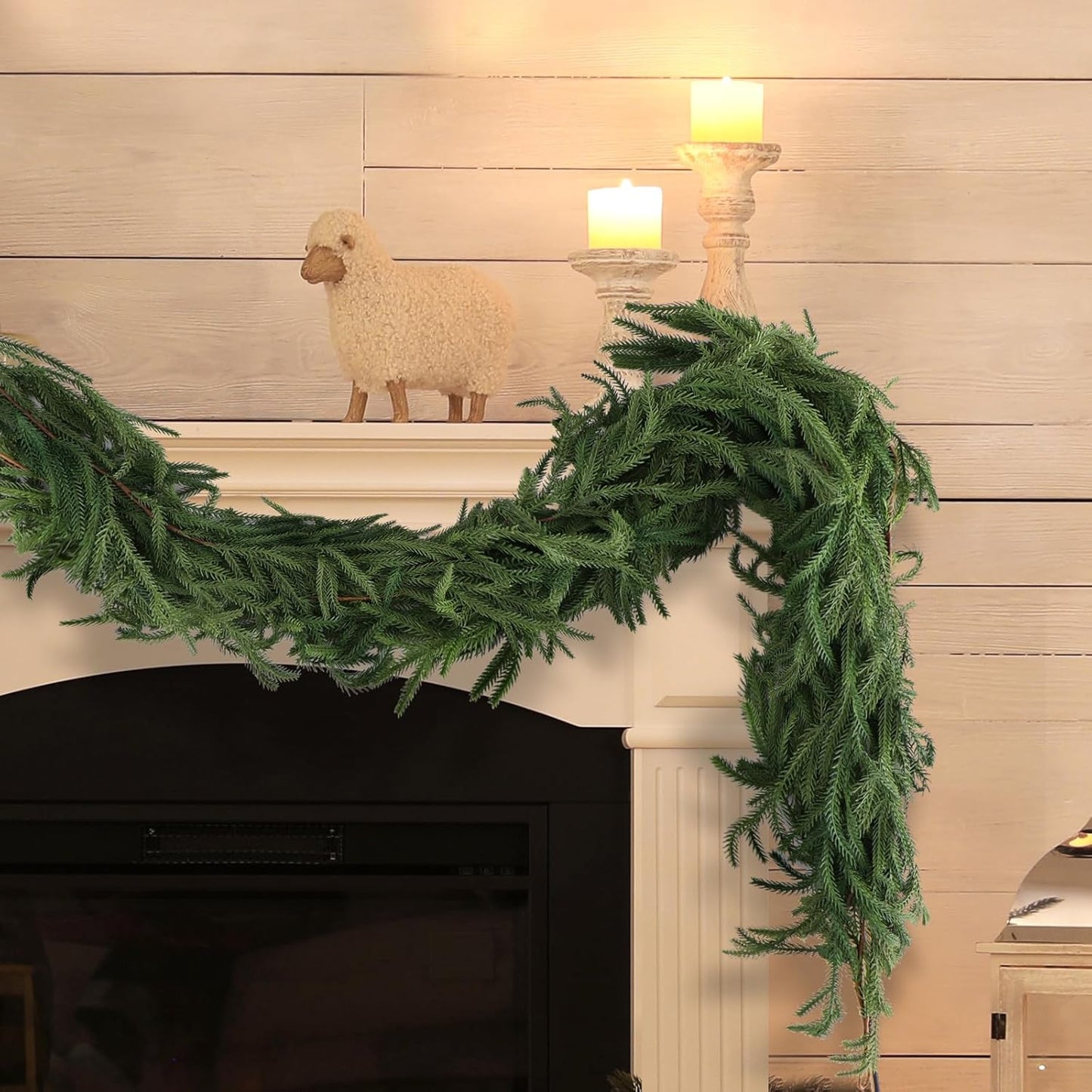 2 Pack Christmas Norfolk Pine Garlands 9FT, Real Touch Artificial Greenery Garland – Full Evergreen Pine Garland for Mantle, Fireplace, Table, Wall, Stairs & Outdoor Holiday Décor
