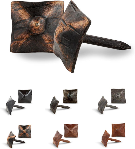 100 Pack 0.75" Square Head Iron Clavos Decorative Nails – Oil Rubbed Bronze – Handmade Rustic Square Fasteners for Farmhouse Shutters, Faux Wood, Barn Doors, and Gates – Ornamental Wood Accent
