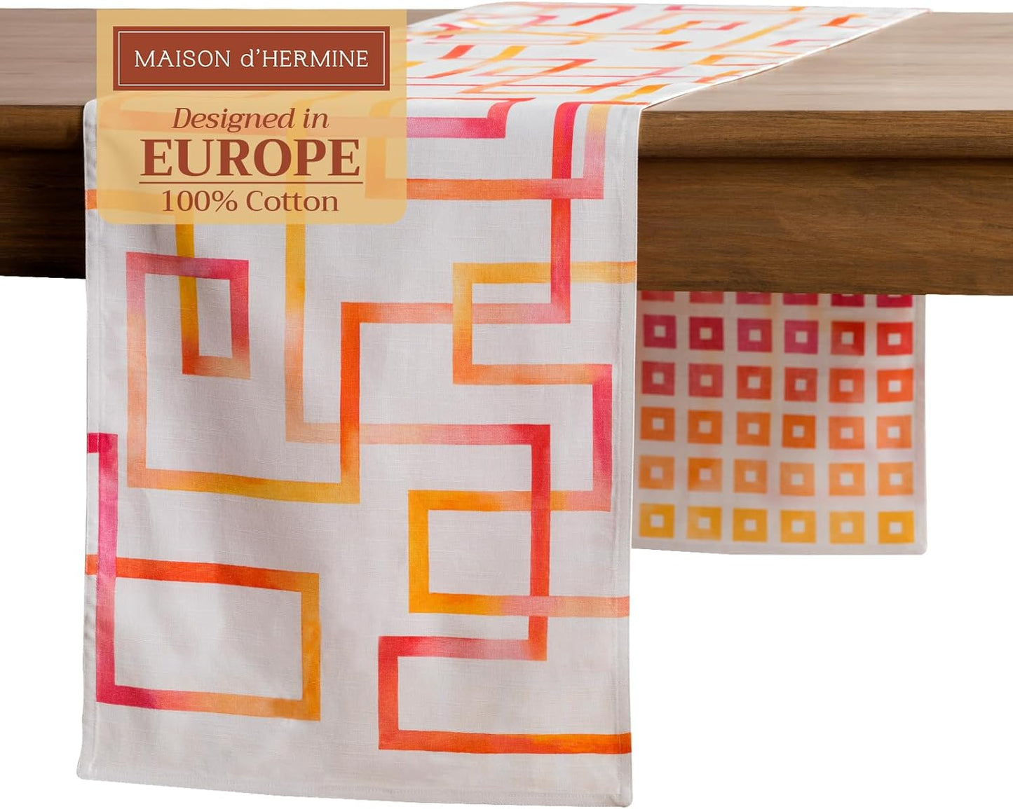 Maison d' Hermine Table Runner 100% Cotton Double Layer Table Runners 72 inches Long Decorative for Kitchen Dining Party Baby Shower Wedding Bridal Shower Spring Summer (Summer Maze, 14.50" x 72")
