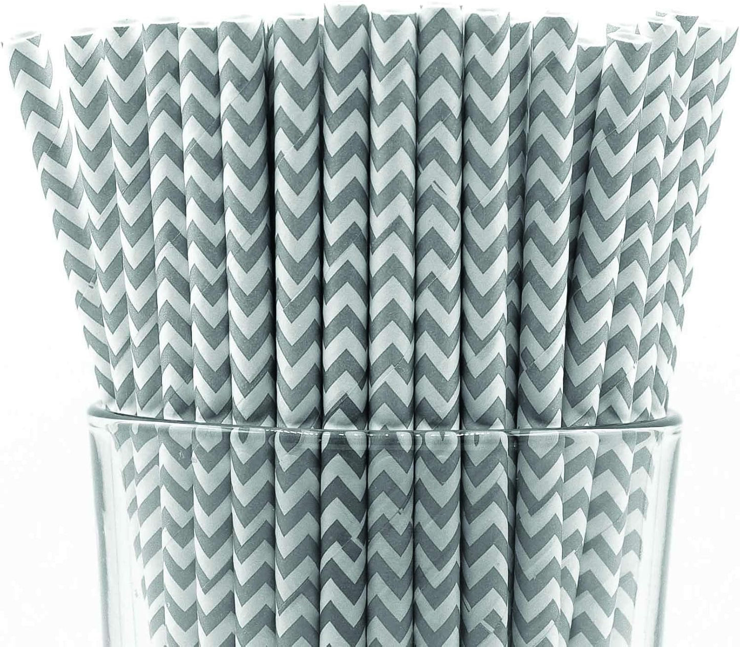 Pack of 300 Gray Chevron Biodegradable 4-Ply Paper Drinking Straws (Compostable, Non-toxic, BPA-free)