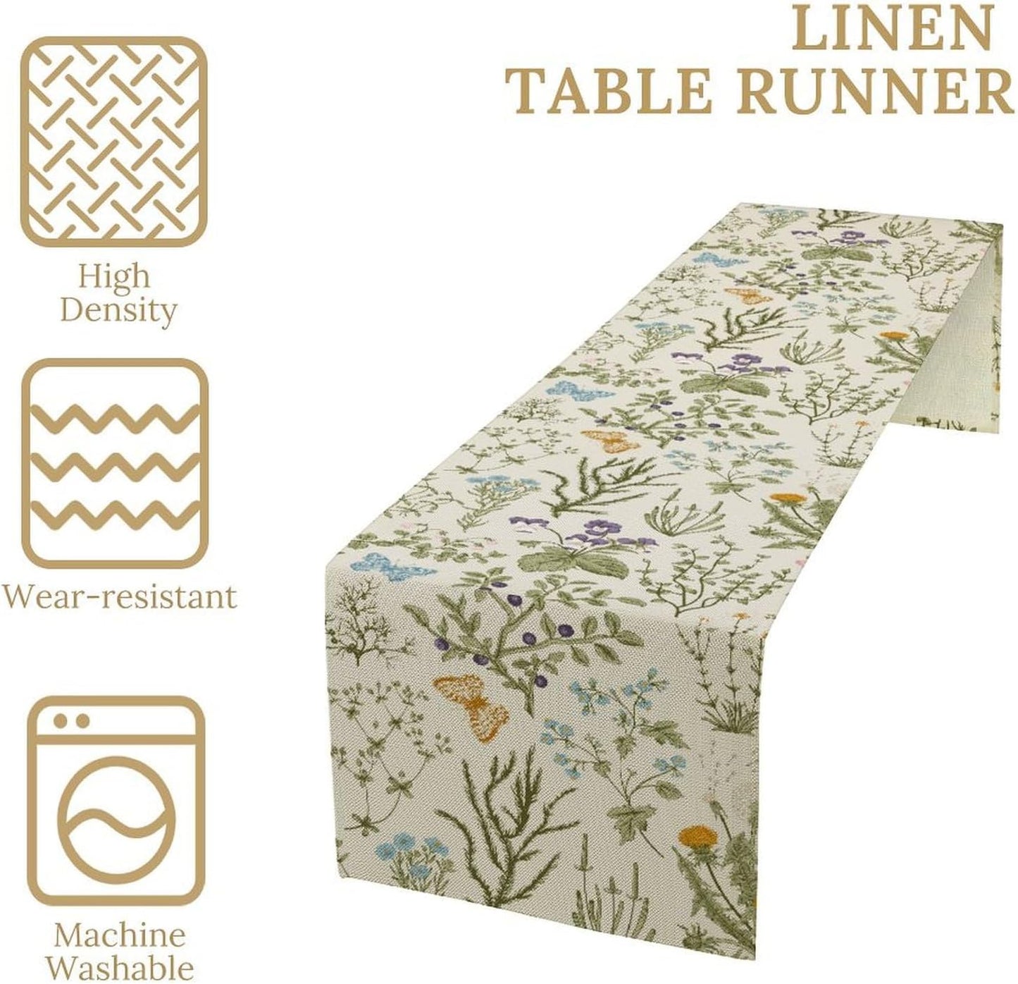Floral Table Runner,Wildflower Spring Table Runner Seasonal Summer Butterfly Kitchen Dining Table Decoration for Home Party 13x90 Inch