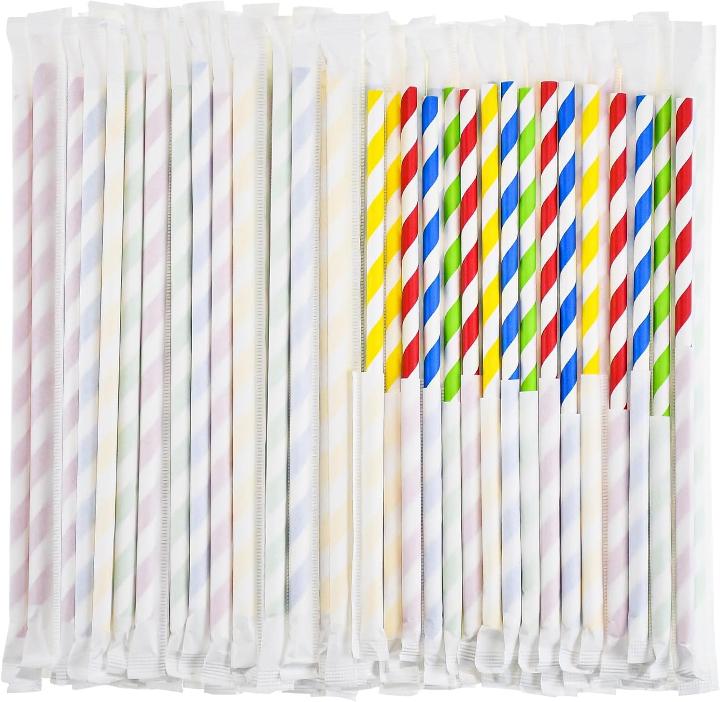 Disposable Paper Drinking Straws Bulk, Individually Wrapped - 7.75 Inch, Assorted Colors (Case of 1000)