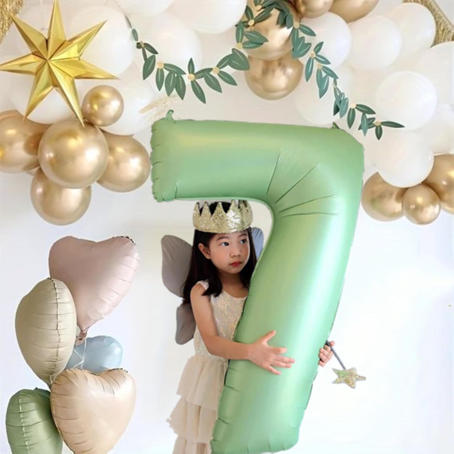 40 Inch Olive Green Number 7 Balloon 40 Inch Big Self Inflating Foil Number Balloons 0-9, Light green Digital 7 Helium Balloon for 7th 17th 27th Girls Birthday Graduation AnniversaryParty Decoration