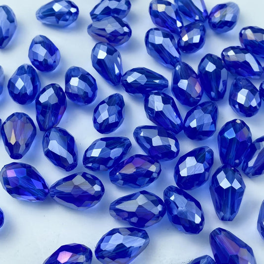 100pcs 8x12mm Teardrop Crystal Glass Beads Vertical Hole Faceted Glass Teardrop Spacer Beads for Bracelets Necklace Earring DIY Jewelry Making Craft(Blue AB)