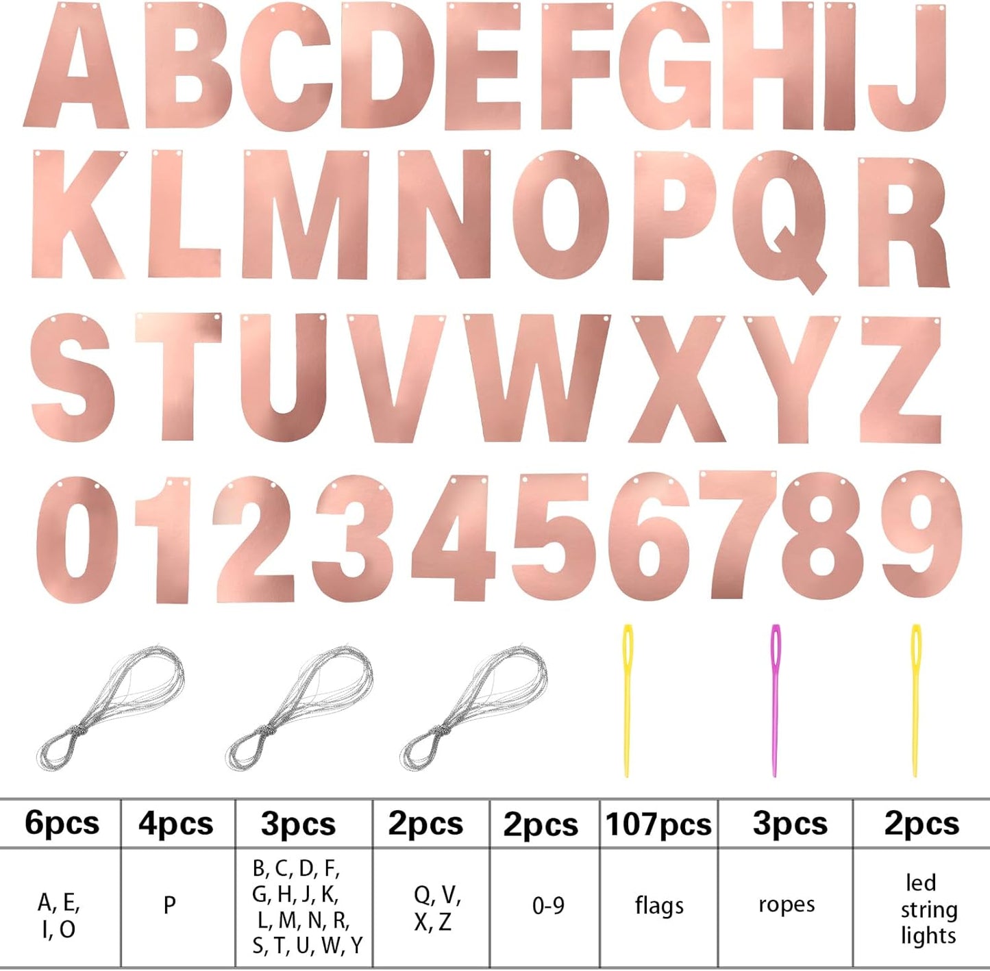 TaoBary 112 Pcs DIY Letter Custom Banner Glitter Customizable Banner Kit Including 107 Letters and Numbers 3 Rope for Valentine Birthday Party(Bright Rose Gold)