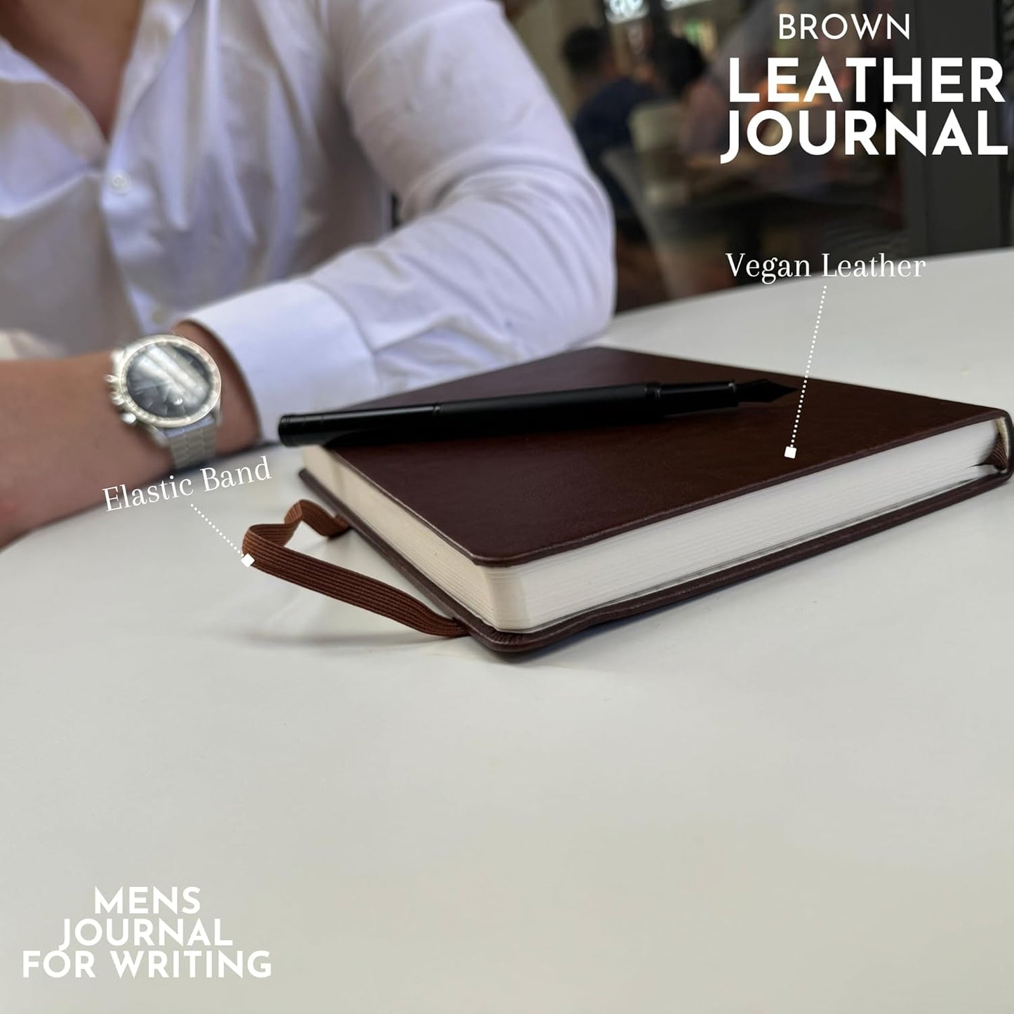 SETTINI Journal Notebook for Writing, Vegan Leather Hardcover Notebook - Pen loop, Back Pockets & Lay-Flat design, 120 GSM A5 College ruled Bleed free Paper, Gift Set for Men and Women, Mocha Brown - Birthday Gift