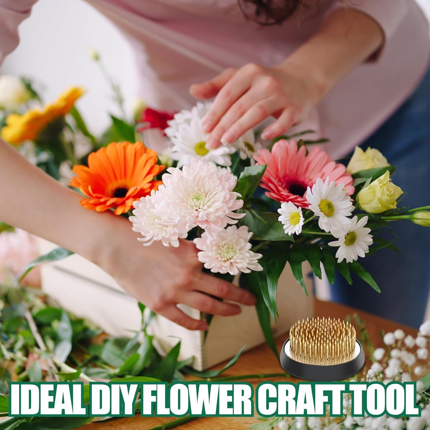 Sliner 16 Pieces Floral Frogs Round Flower Holder Japanese Ikebana Vase Kenzan Flower Flower Arranger Flower Fixed Tools Pin for Flower Arrangement Home DIY Craft(Gold,2.76 Inch)