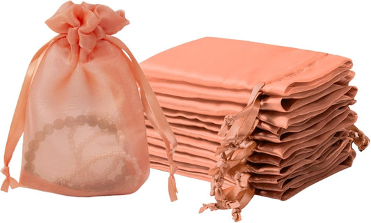 QIANF 20 Pcs Orange Small Organza Bags 4X6 inch for Wedding Favors with Drawstring, Mini Mesh Gift Bags Jewelry Pouch for Candy Bridal Shower Party Favor Baby Shower Christmas