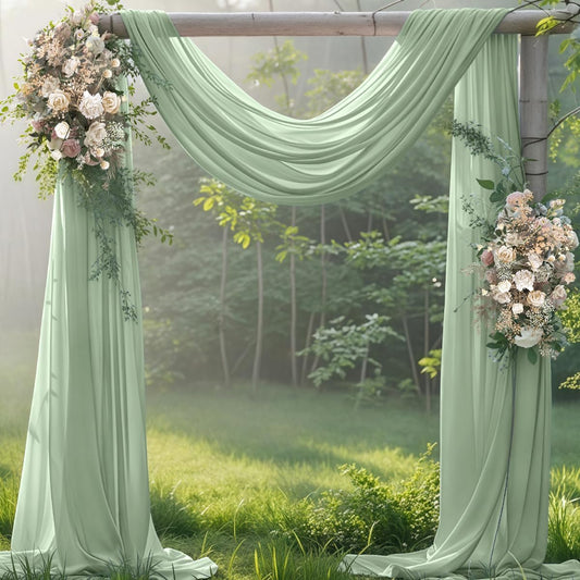 Sage Green Wedding Arch Draping Fabric 1 Panel 29" × 20FT Sheer Drapes Outdoor Curtain for Wedding Ceremony Baby Bridal Shower Arch Ceiling Backdrop Decor