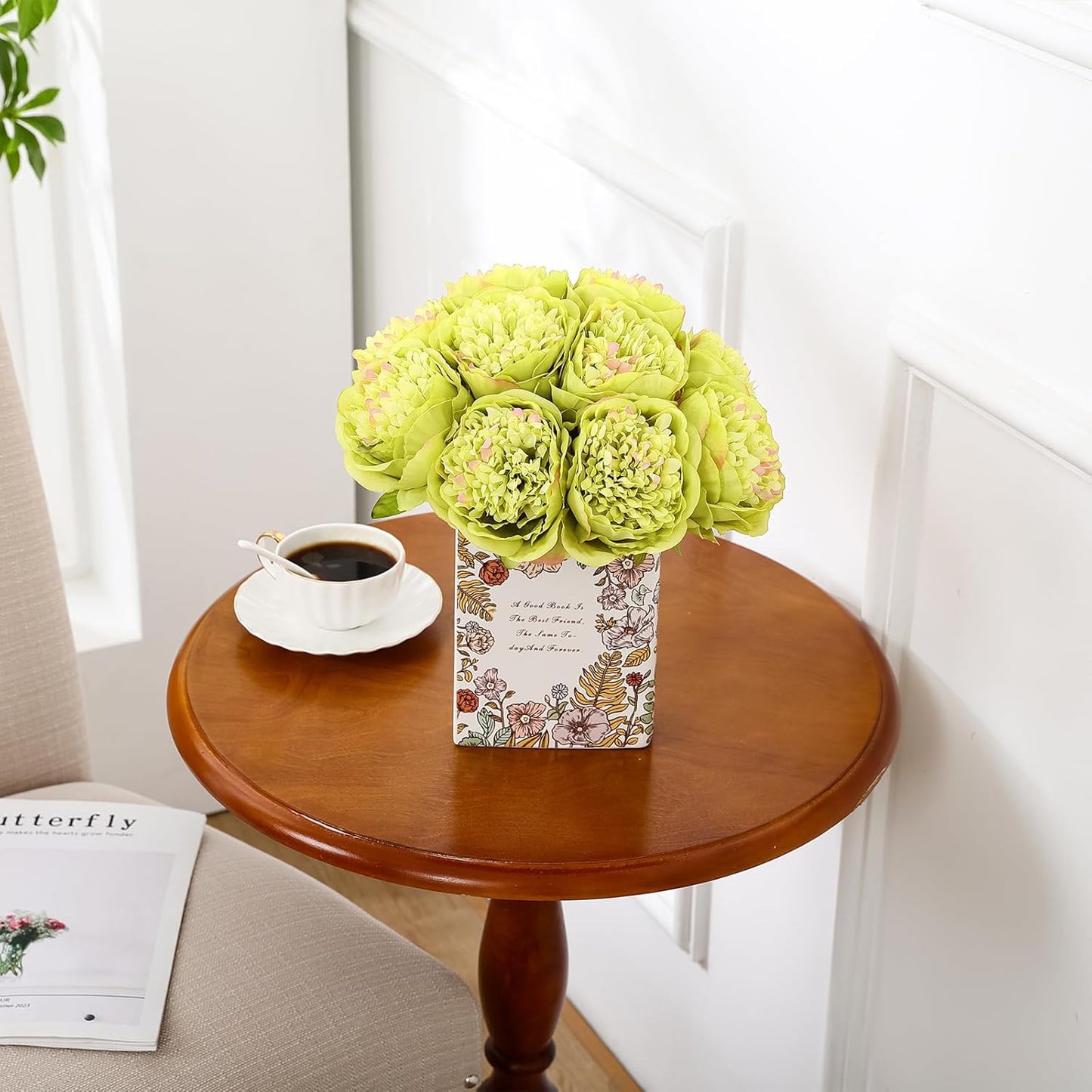 U'Artlines 10 Heads Artificial Peony Silk Flower Leaf Home Office Wedding Party Festival Bar Decor (Green)