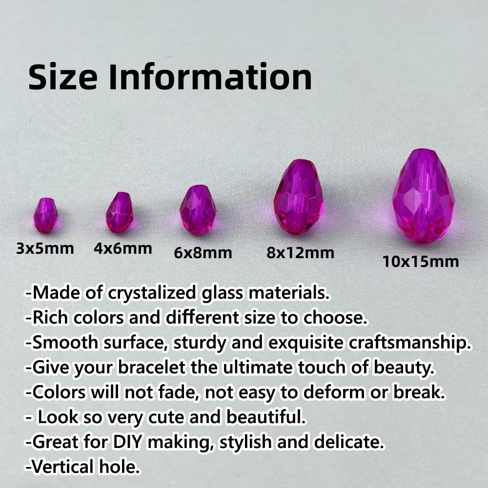 150pcs 4x6mm Teardrop Crystal Glass Beads for Jewelry Making, Faceted Vertical Hole Teardrop Glass Spacer Beads for Wind Chimes Bracelet Earring Necklace DIY Craft(Rose Red)