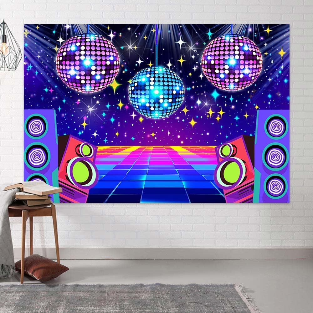 Dance Party Backdrop Retro 70s 80s 90s Theme Glitter Stage Dance Ball Background Disco Party Decoration DJ Photography Backdrop Banner for Birthday Party Prom Portrait Photo Shoot 20X10Ft,Multi2