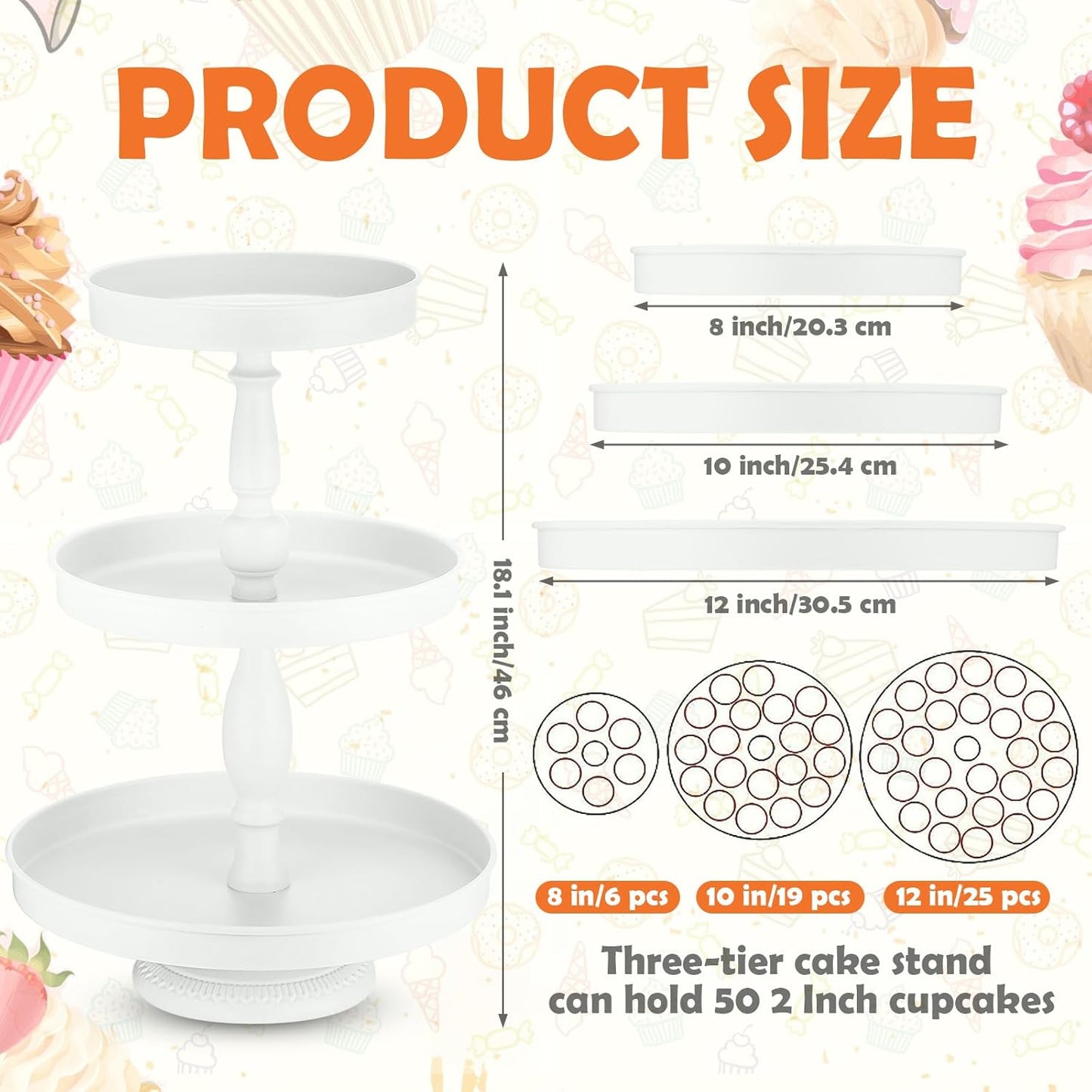Maxdot 2 Pcs 3 Tier Cupcake Stand Holder, Round Cupcake Stand Serving Tray, Metal Tiered Tray Pastry Dessert Cake Tower Display Stand for Baby Shower Tea Party, Wedding and Birthday (White)