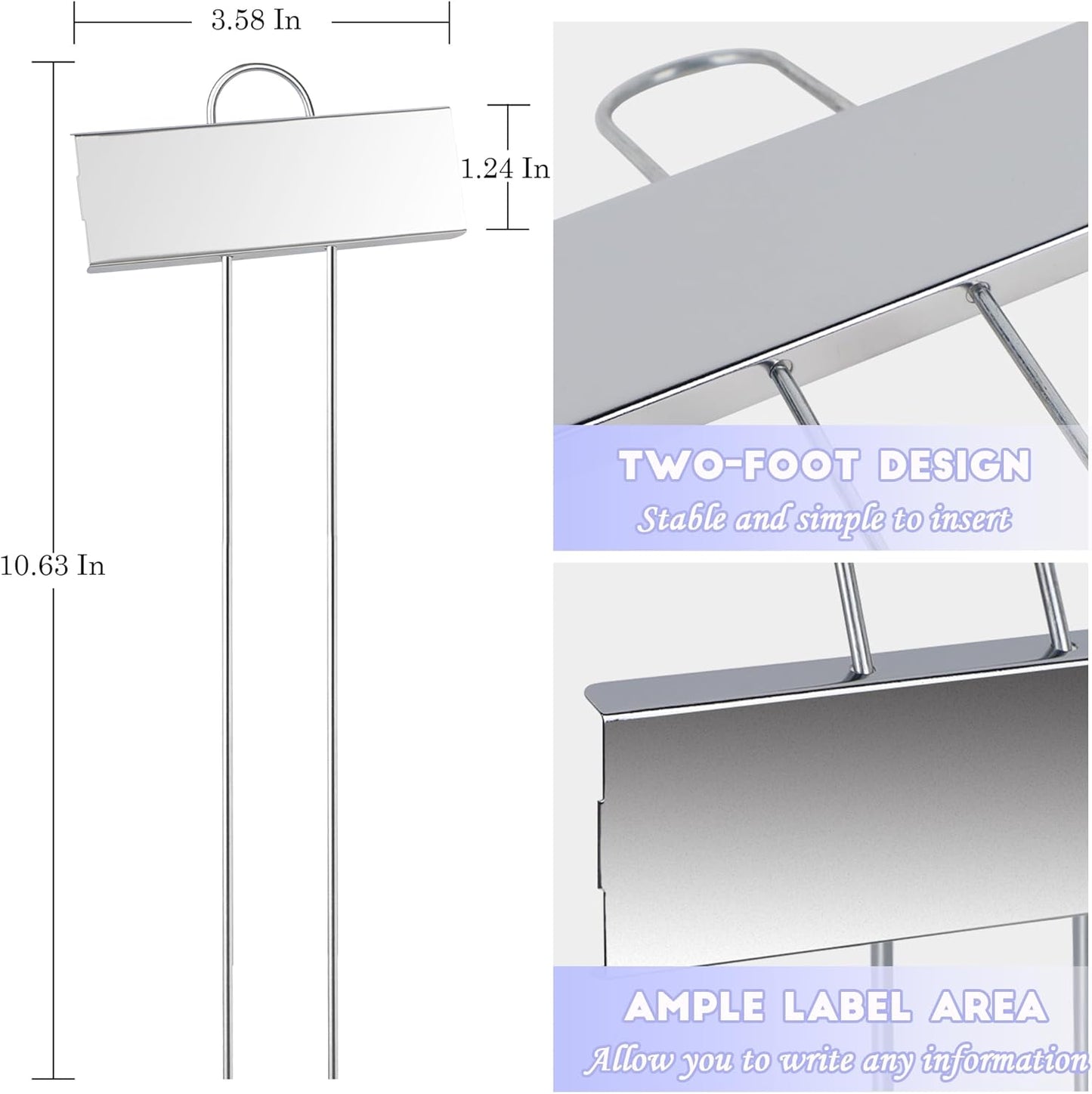 FORUP Metal Plant Labels, 50 Pack Garden Label Markers, Weatherproof Garden Stake Tags, Reusable Planting Gardening Markers, Silver