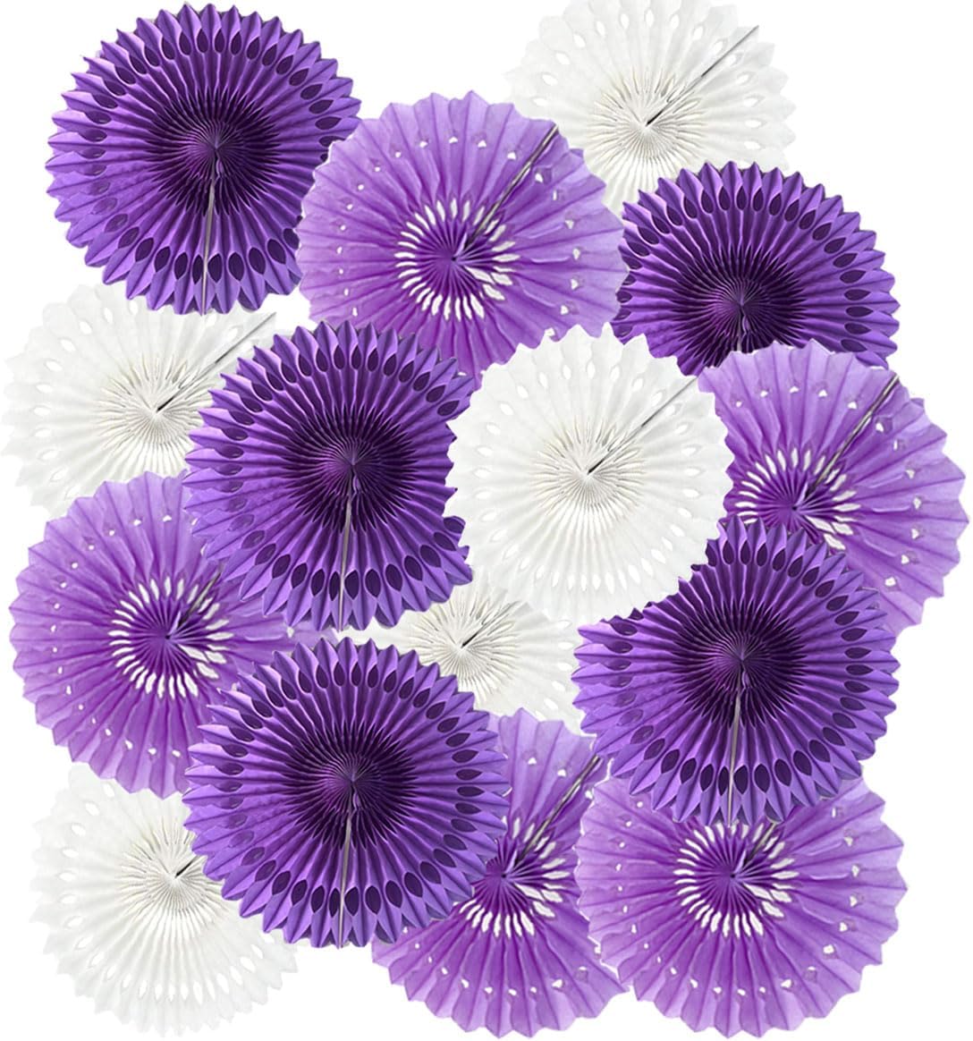 15pcs 6'' 8'' 10'' Paper Fans Decorations Round Purple Tissue Paper Fans Decor Hanging Paper Fans Set Party Paper Honeycomb Fans Decorations for Party Birthday Wedding Events