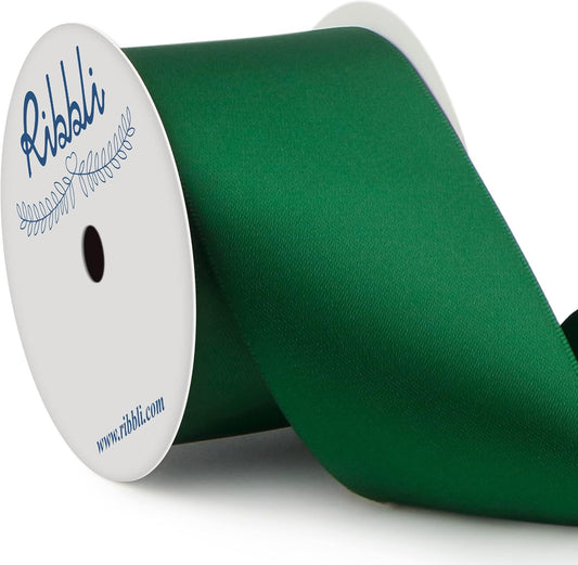 Ribbli Forest Green Double Faced Satin Ribbon, 2” x Continuous 10 Yards,Use for Bows Bouquet,Gift Wrapping,Floral Arrangement,Wedding Decoration