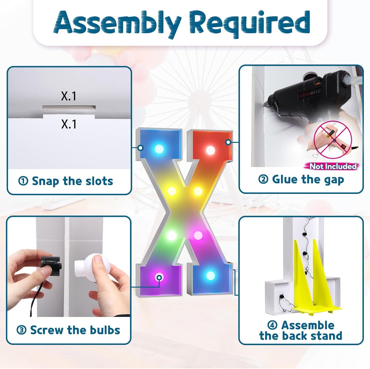 imprsv 3FT Colorful Marquee Light Up Letters X, 18 Colors Light Up Sign Alphabet Sign with Remote, One Letters First Birthday, Large Letters for Birthday Engagement Anniversary Wedding Party Decor