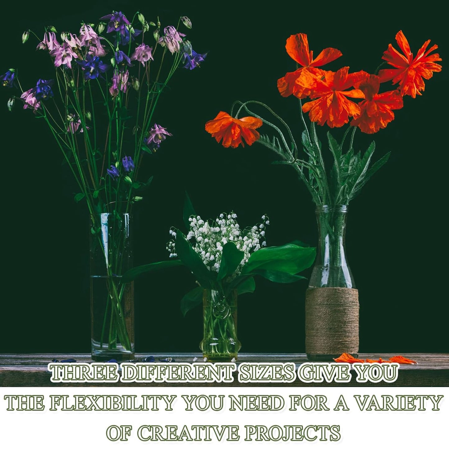 300pcs Artificial Flower Stems, 6.7in、8in、10in Plastic Green Floral Wire Stems for Artificial Flower Making, DIY Crafts Bouquet Stem Arrangements Decor Supplies