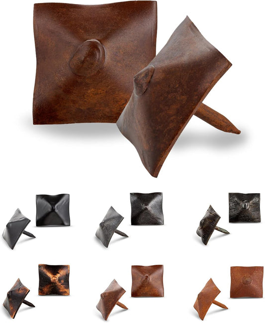 50 Pack 1" Square Head Iron Clavos Decorative Nails – Sealed Rusted – Handmade Rustic Square Fasteners for Farmhouse Shutters, Faux Wood, Barn Doors, Shutters, and Gates – Ornamental Wood Accent