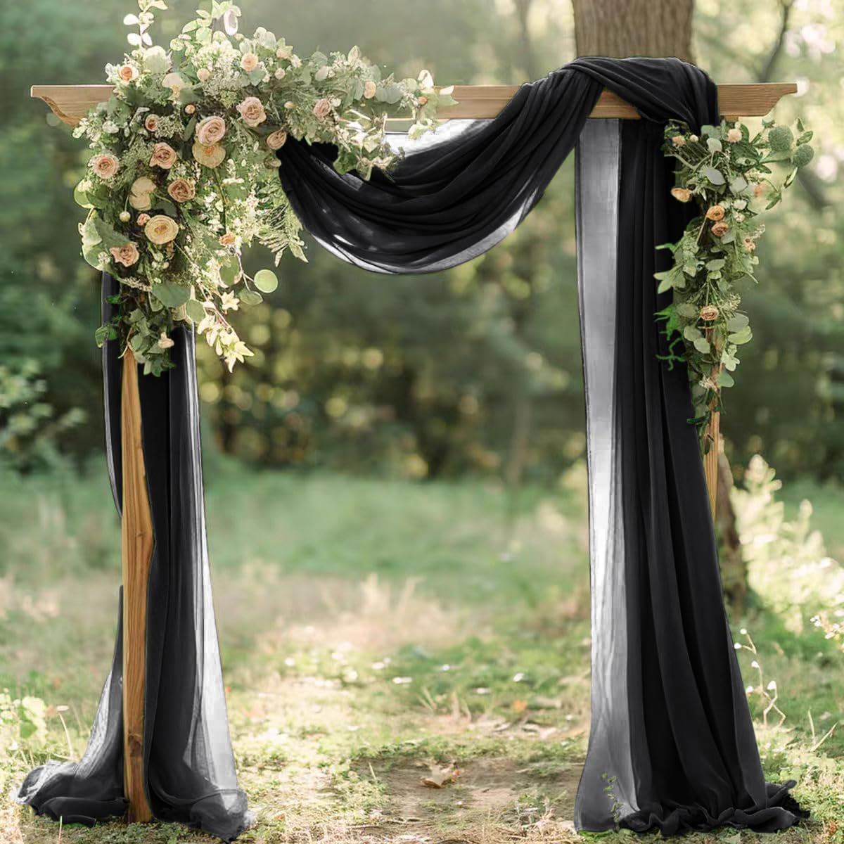 Black Fall Halloween Elegant Arch Draping Fabric Outdoor 1 Panel 29" × 20Ft Sheer Chiffon Curtain Drapes for Wedding Ceremony Birthday Party Garden Brunch