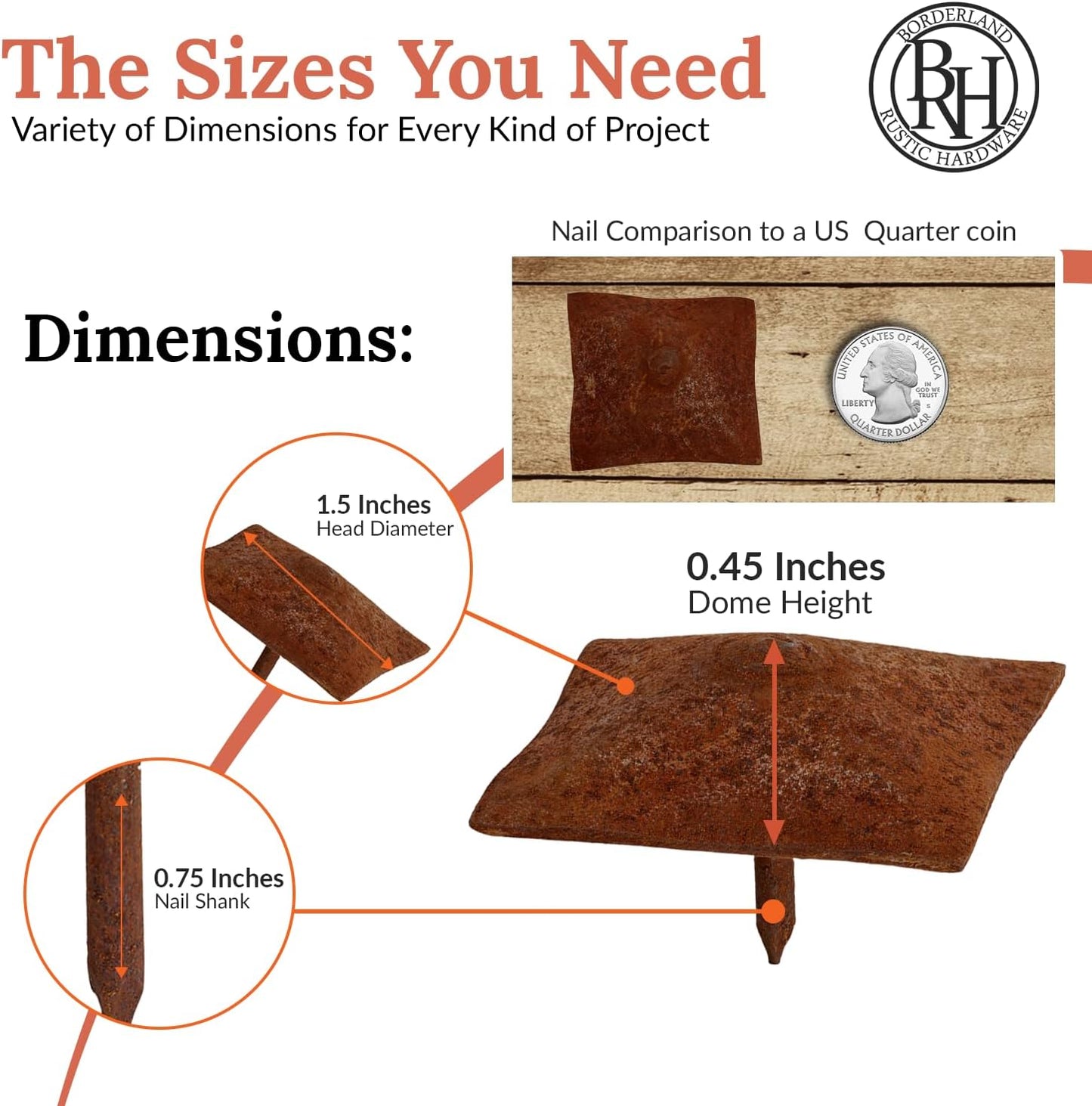 25 Pack 1.5" Square Head Iron Clavos Decorative Nails – Rusted – Handmade Rustic Square Fasteners for Farmhouse Shutters, Faux Wood Beams, Barn Doors, Shutters, and Gates – Ornamental Wood Accent