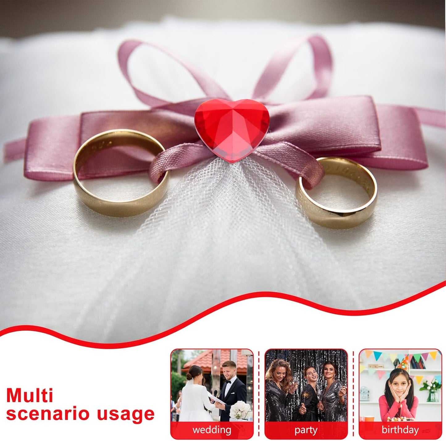 HEALLILY 20pcs Glass Red Heart Crystals Rhinestones Diamonds Valentines Day Wedding Table Scatter Confetti Vase Fillers