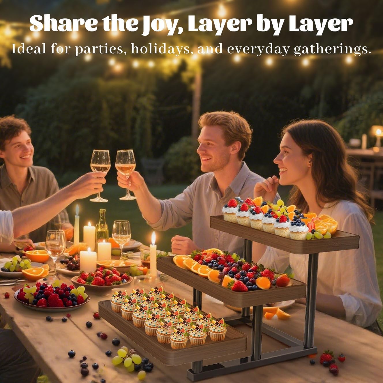 Serving Tray for Party, 3 Tier Cupcake Stand 15.7" Wooden Tiered Tray Stand Large Serving Platter for Serving Food Dessert Table Display Set Reusable Trays for Candy, Veggie, Fruit, Snack