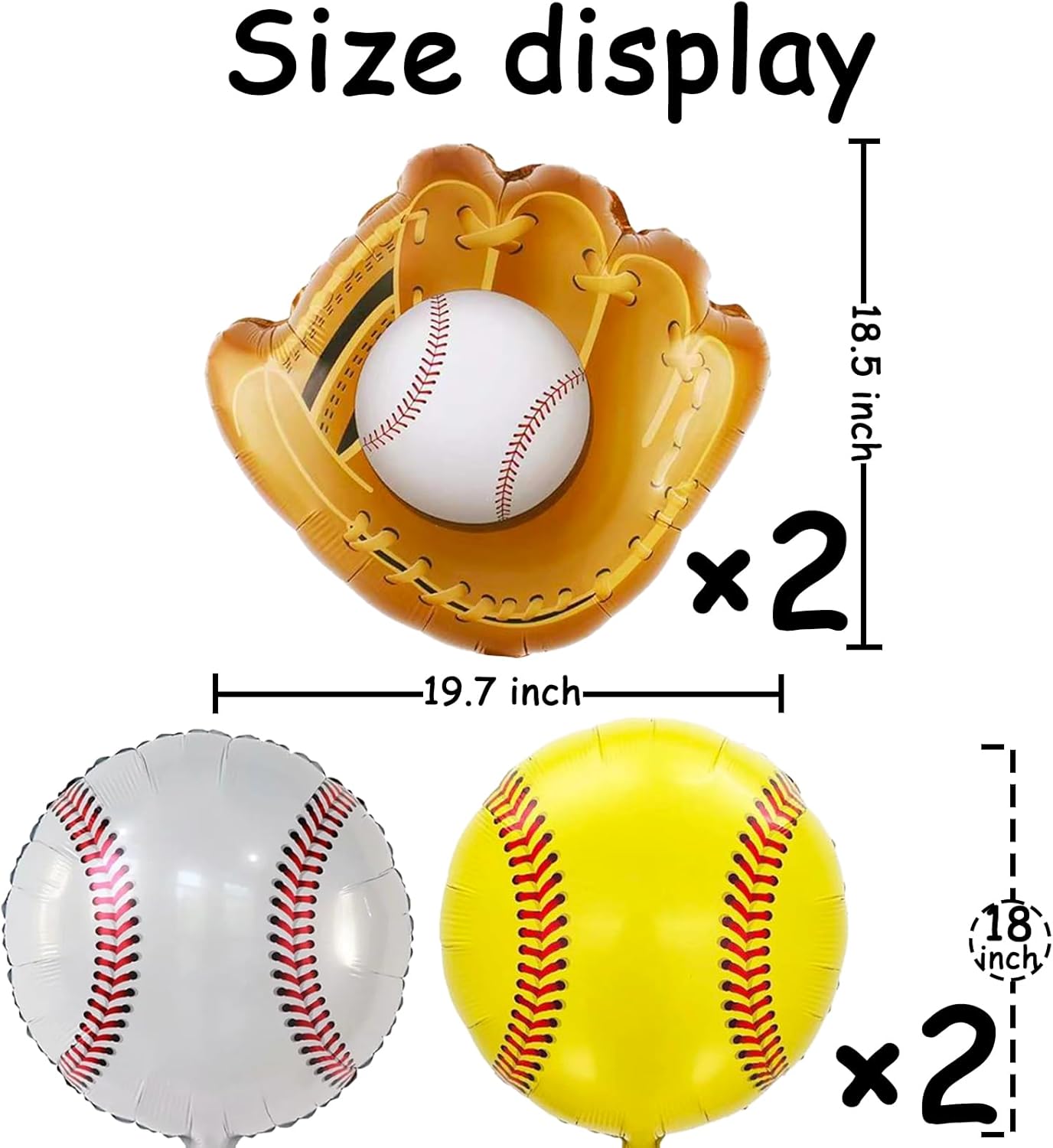 Baseball Balloons,6Pcs 18 Inch Mylar Foil Baseball Jumbo Glove Sports Themed Helium Balloon for Kids,Boys Girls Baby Shower Sport Birthday Party Decorations