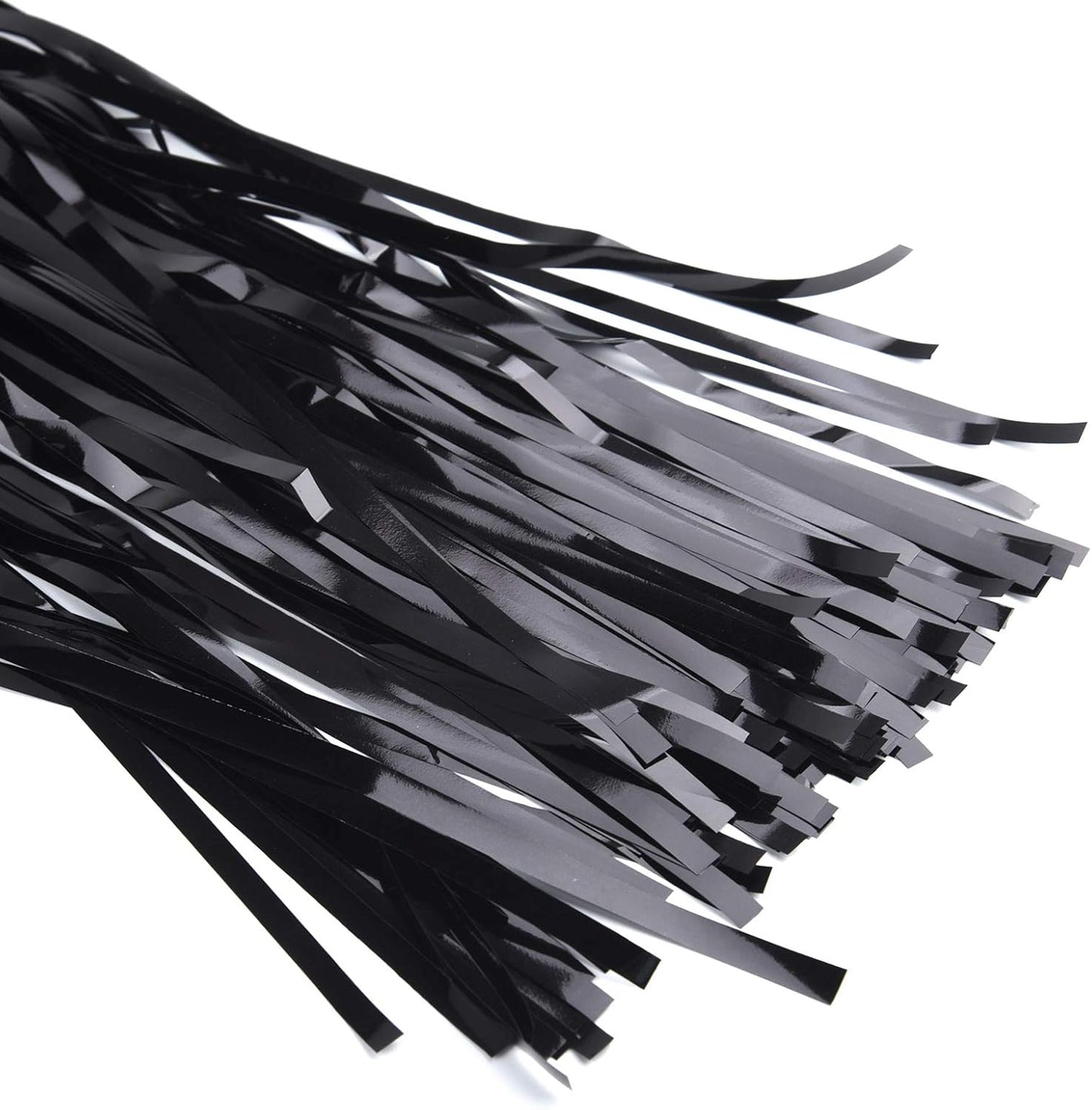 CHRORINE 2pcs 3ft x 8.3ft Black Tinsel Fringe Curtains Streamers Photo Backdrop for Birthday Graduation Halloween Anniversary Party Decorations