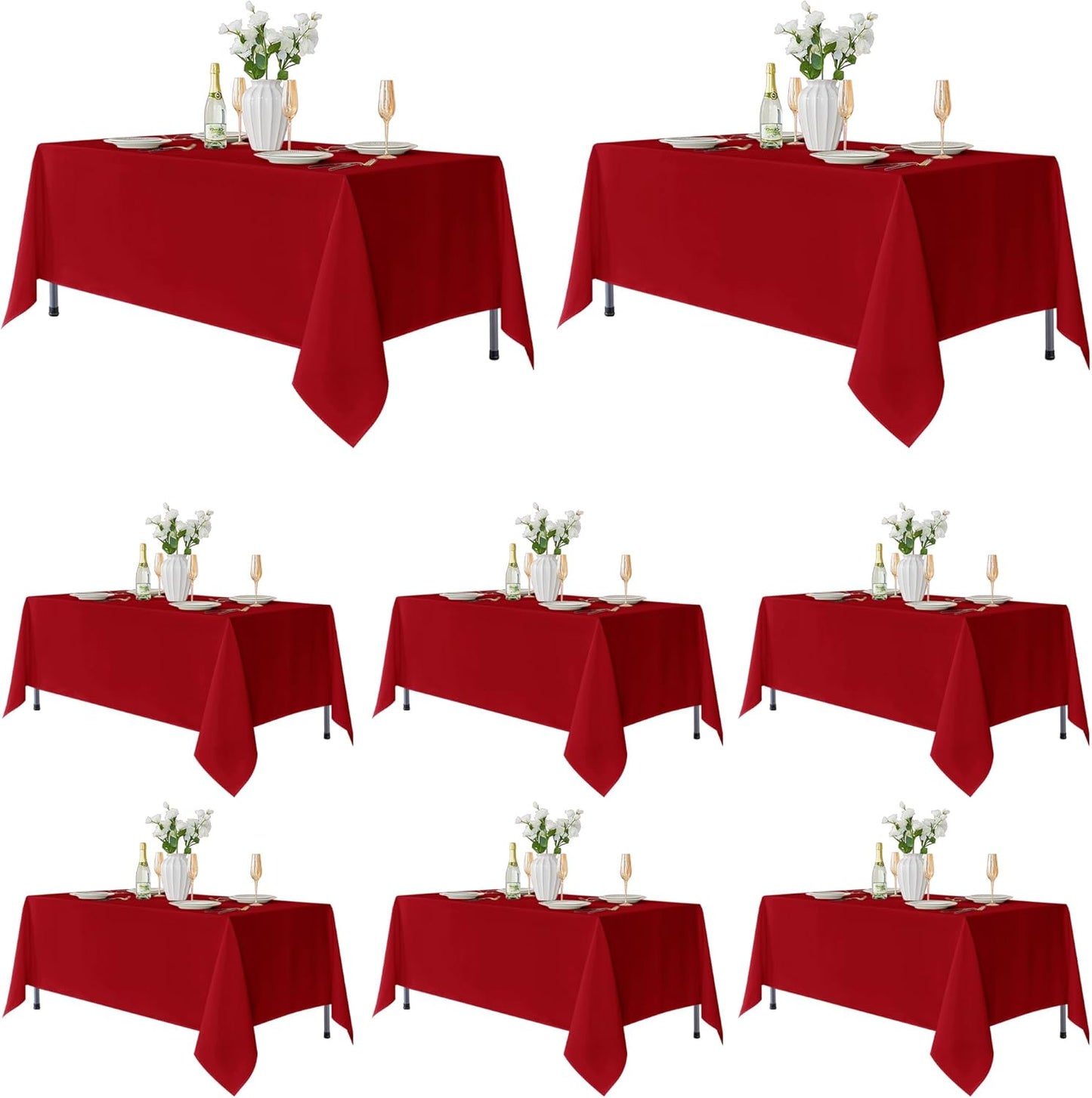 Fitable 8 Pack Table Cloth Rectangle Table: Stain and Wrinkle Resistant Tablecloth Rectangular, Washable Polyester Tablecloths for Wedding Christmas Party Dining Banquet Event(Red, 70x108 Inch)